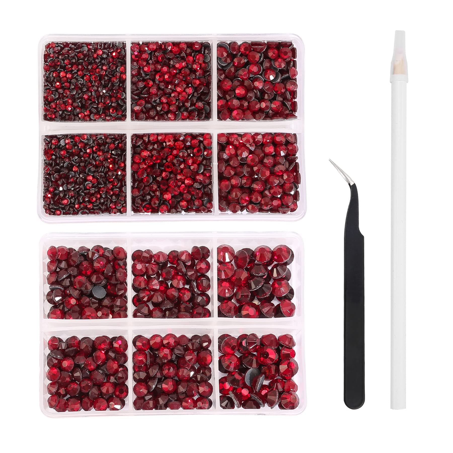 6616 Pieces Hotfix Rhinestones 5 Mixed Sizse Flat Back Crystal Round Glass Gems with Tweezers and Picking Rhinestones Pen（Siam）