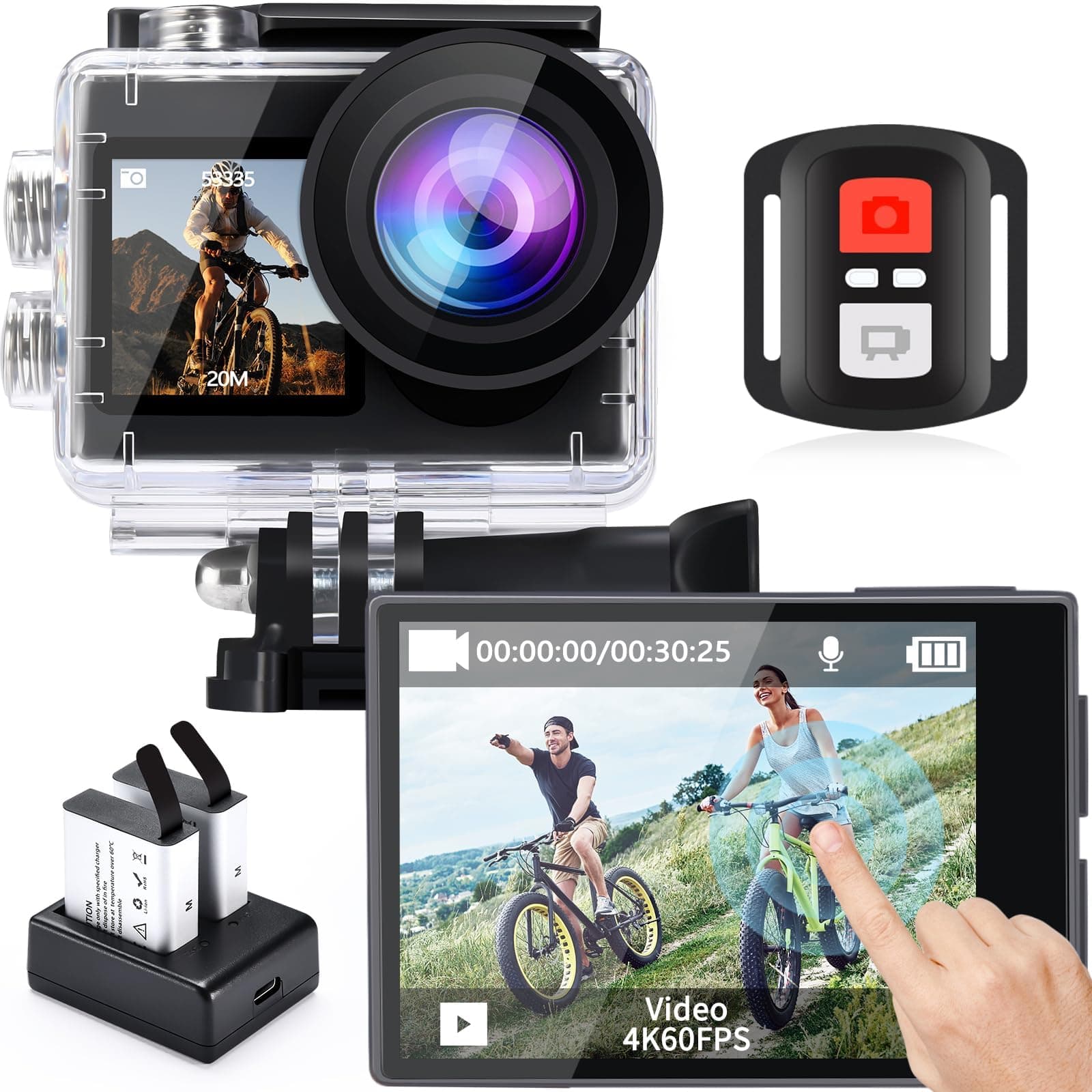 icefox i8 20MP 5X Zoom Action Camera with EIS, WiFi Remote Control, Waterproof Underwater Camera for Snorkeling Cycling Vlogging