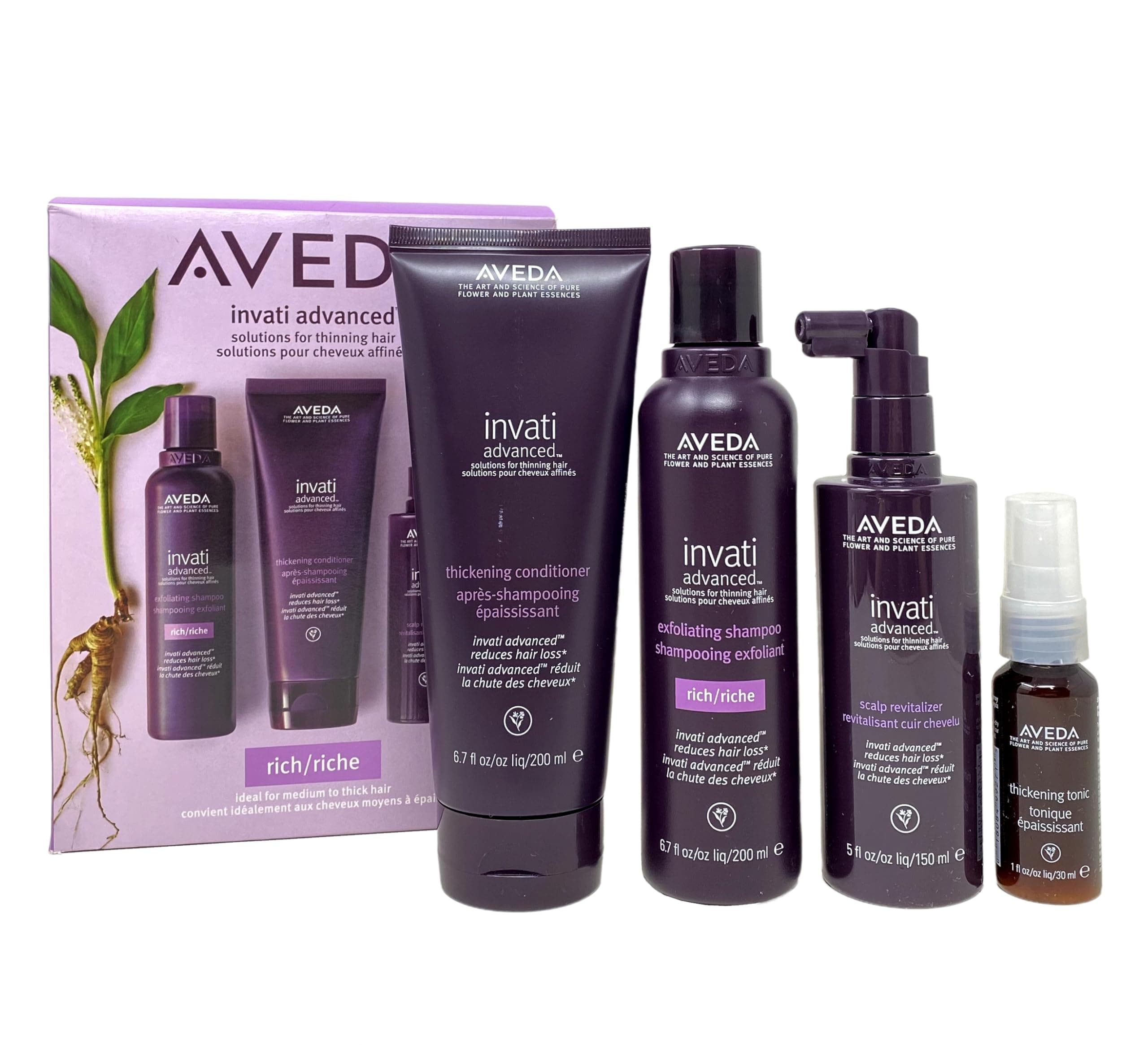 AvedaInvati Advanced Solutions For Thinning Hair 4 Piece Set - Shampoo - Conditioner - Scalp Revitalizer and Thickening Tonic