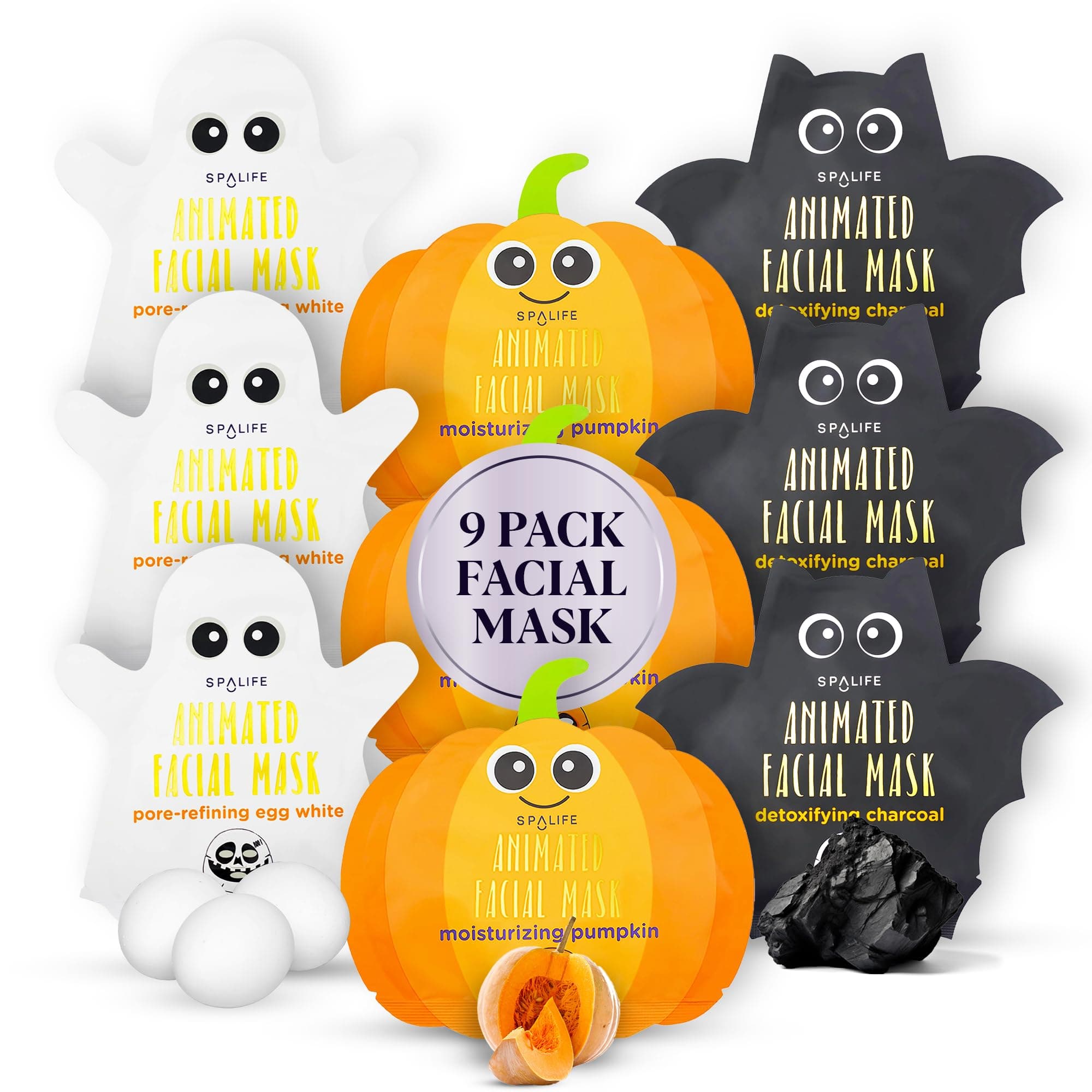 Spa Life Animated Halloween Sheet Mask Pumpkin, Ghost, Bat Bundle