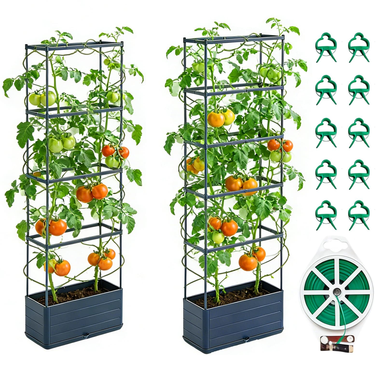 2 Pack Raised Garden Bed Planter Box with Trellis, 55” Raised Beds for Garden Tomato Cage for Climbing Vegetables Plants Flowers, Self-Watering Tomato Planter with trellis Outdoor & Indoor