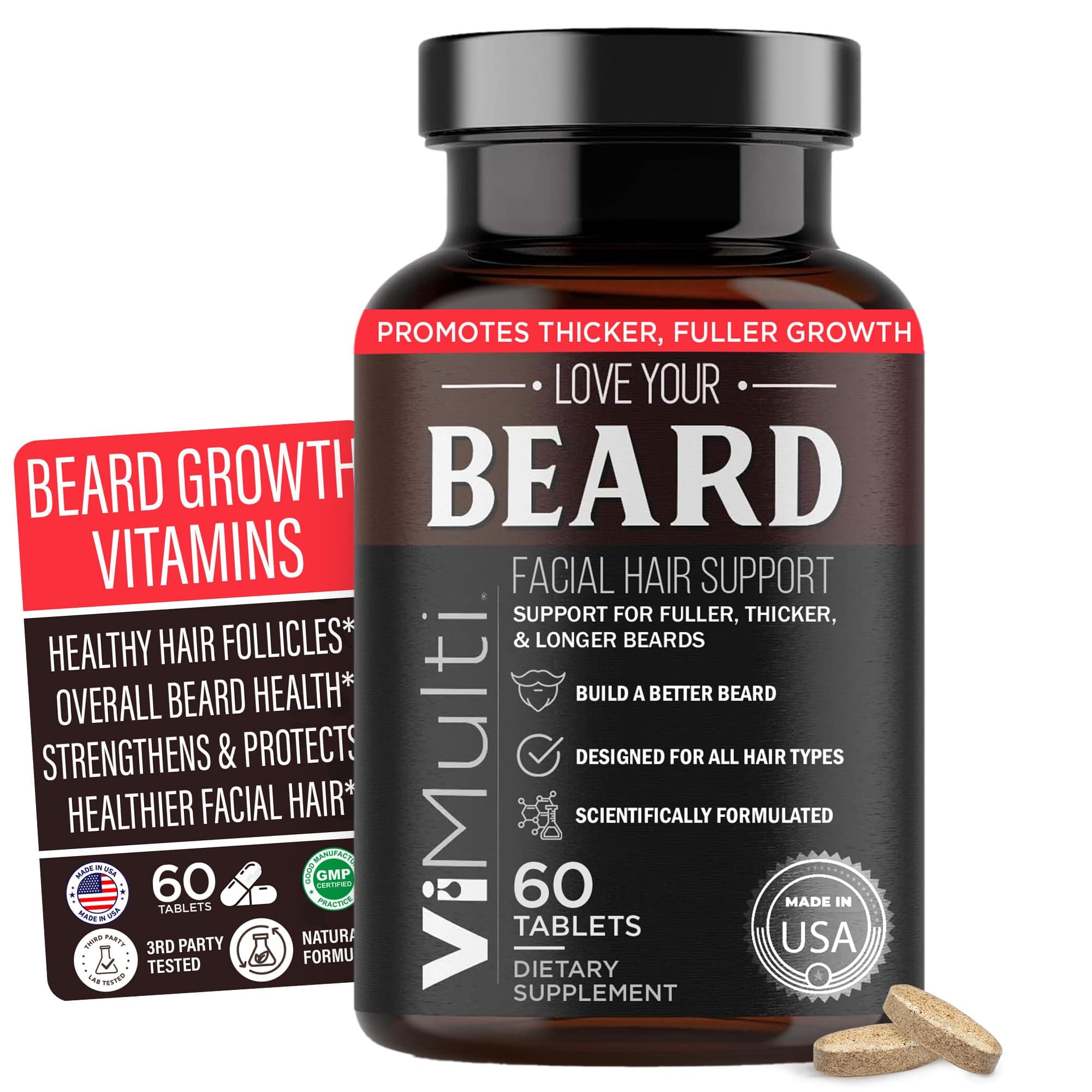 Love Your Beard Growth Vitamins – Premium Beard Supplements for Thicker Fuller Longer & Healthier Facial Hair for Men, Men's Hair Growth Pills Product for All Hair Types with 29 Essential Nutrients