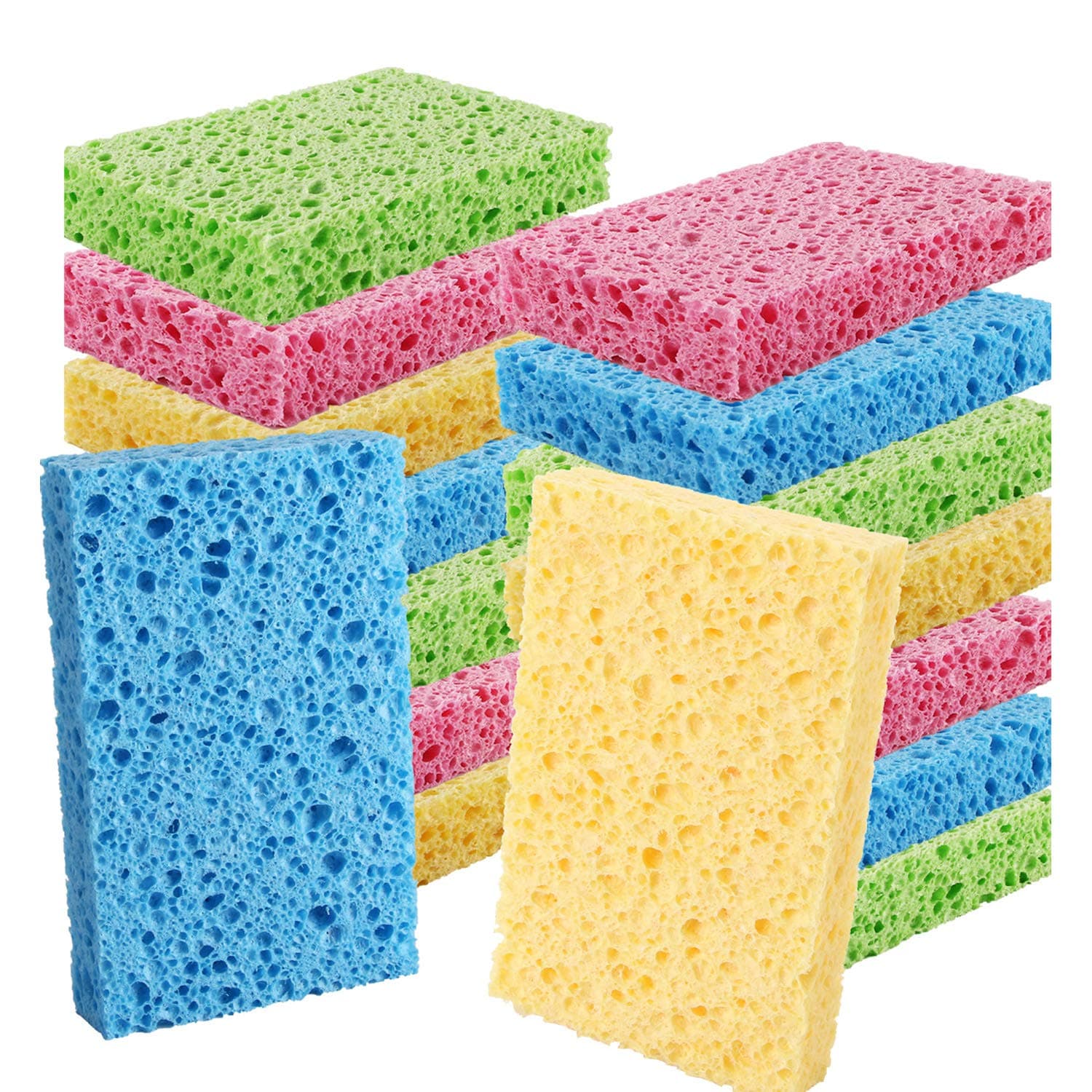 Cleaning Scrub Colored Sponge,Non-Scratch Kitchen Cellulose Dishwashing Sponge,16Pack Biodegradable Natural Sponge