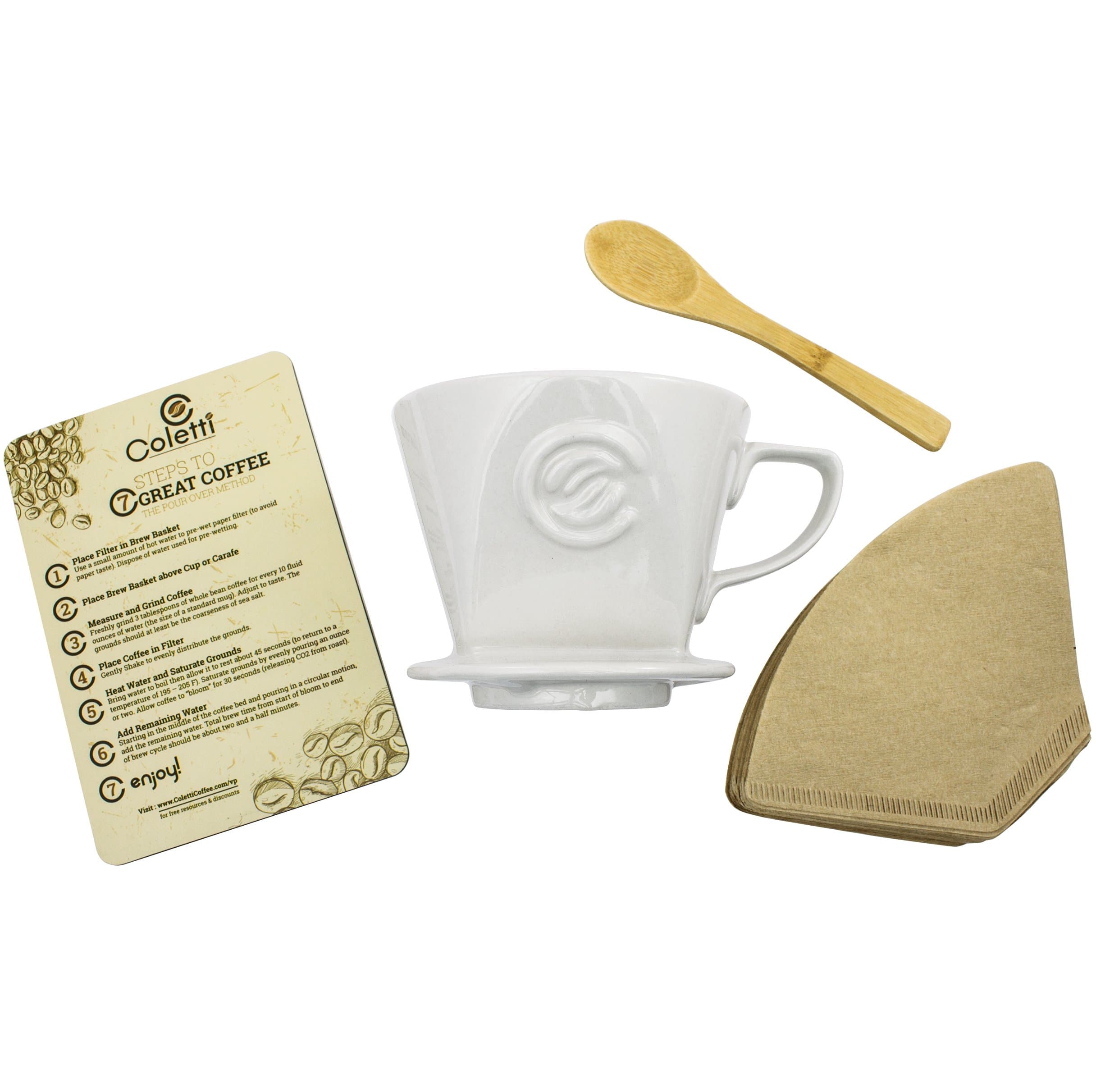 Coletti"Vienna" Pour Over Ceramic Coffee Dripper Set | Size 2 (Includes 40 Filters & More)