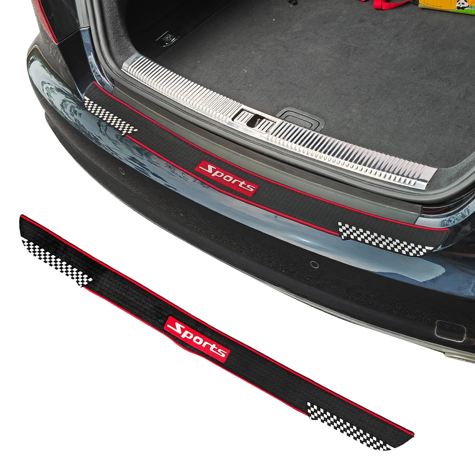 Ajxn 1 PC Car Rear Bumper Protector 35"*2.75", Car/SUV Universal Rubber Anti-Scratch Trunk Exterior Accessories（Black #3）