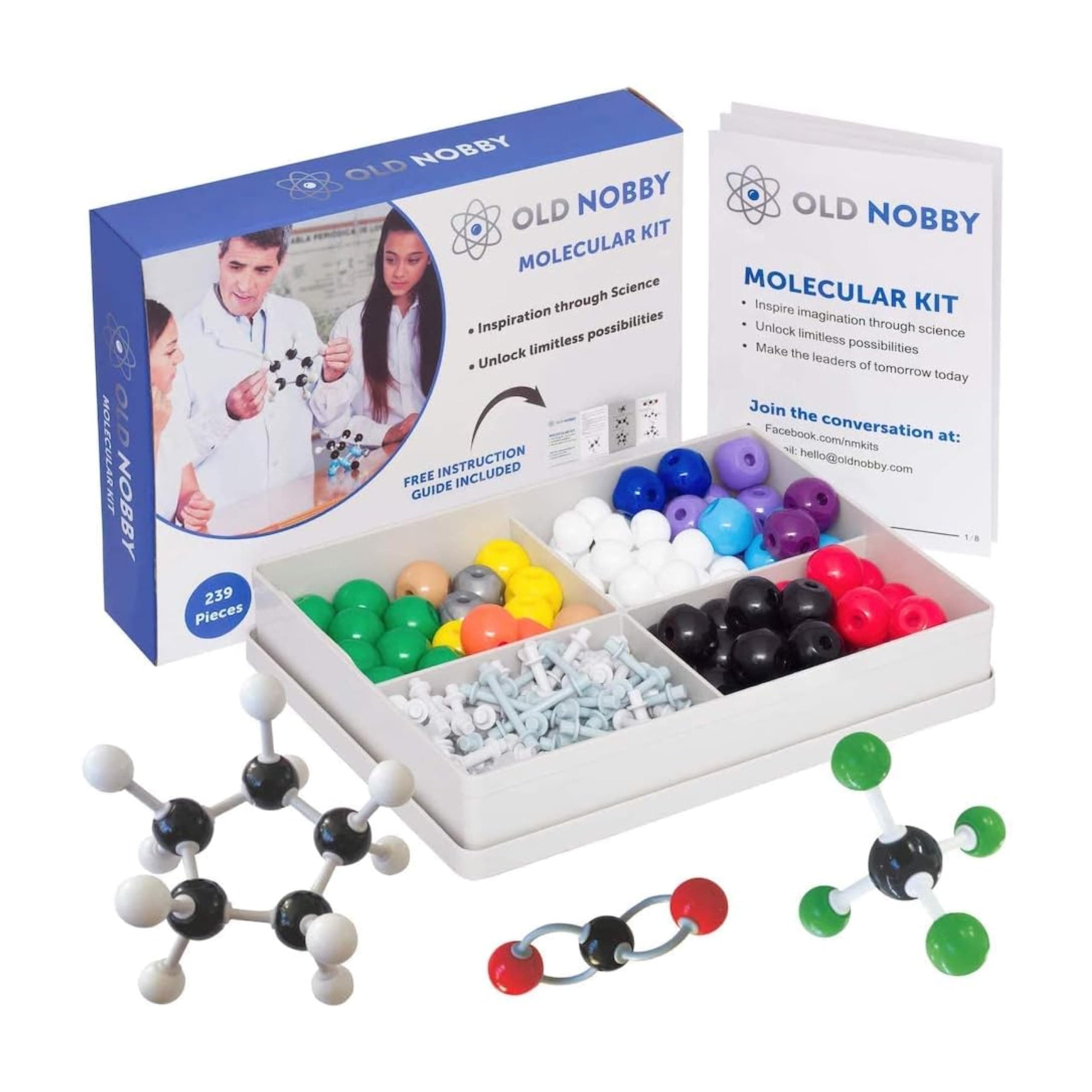 OLD NOBBY Organic Chemistry Model Kit (239 pc) - Molecular Models Kit with Atoms, Bonds, Instructions - STEM Science Kits for Kids Toys Chemistry Set for Students, Ochem Teachers, Young Scientists