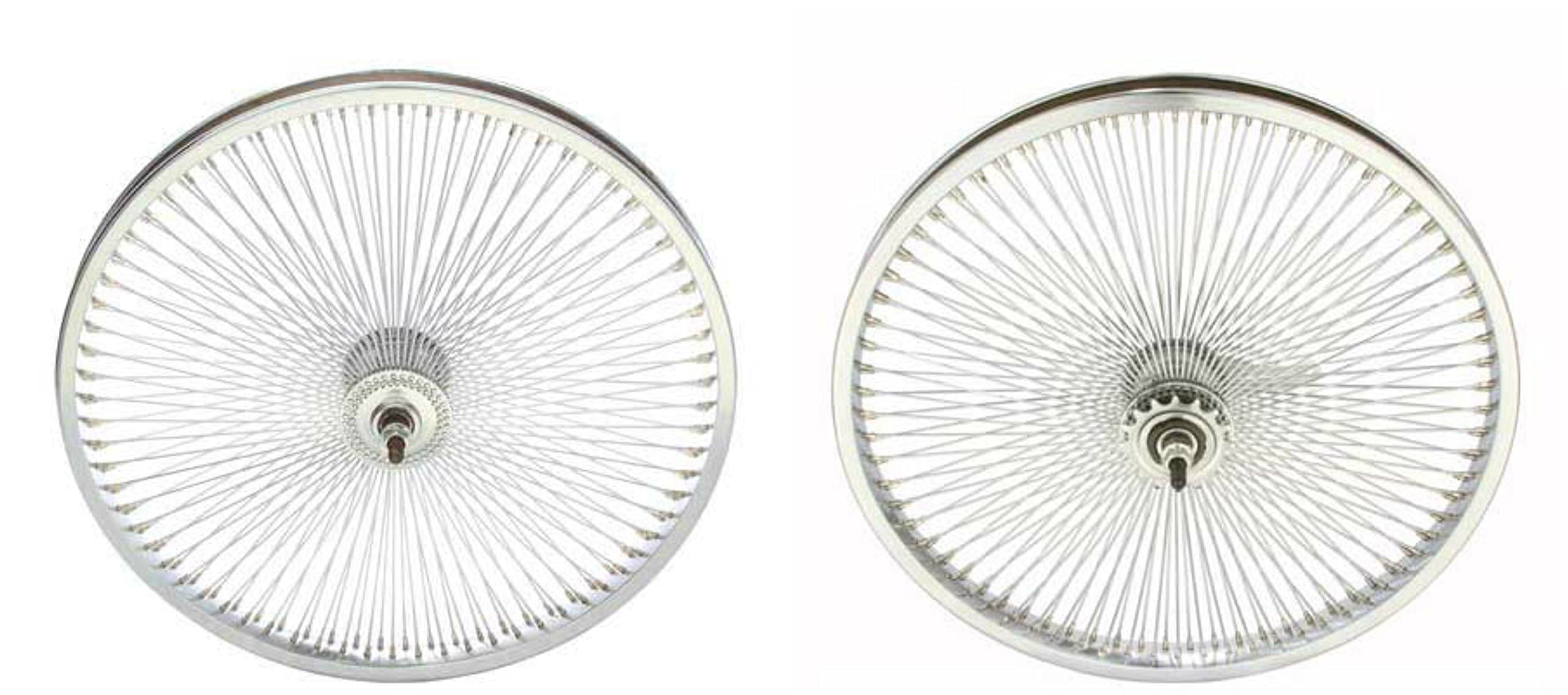 Chrome 20" 144 Spoke Wheel Set. Front and Back Coaster Wheel