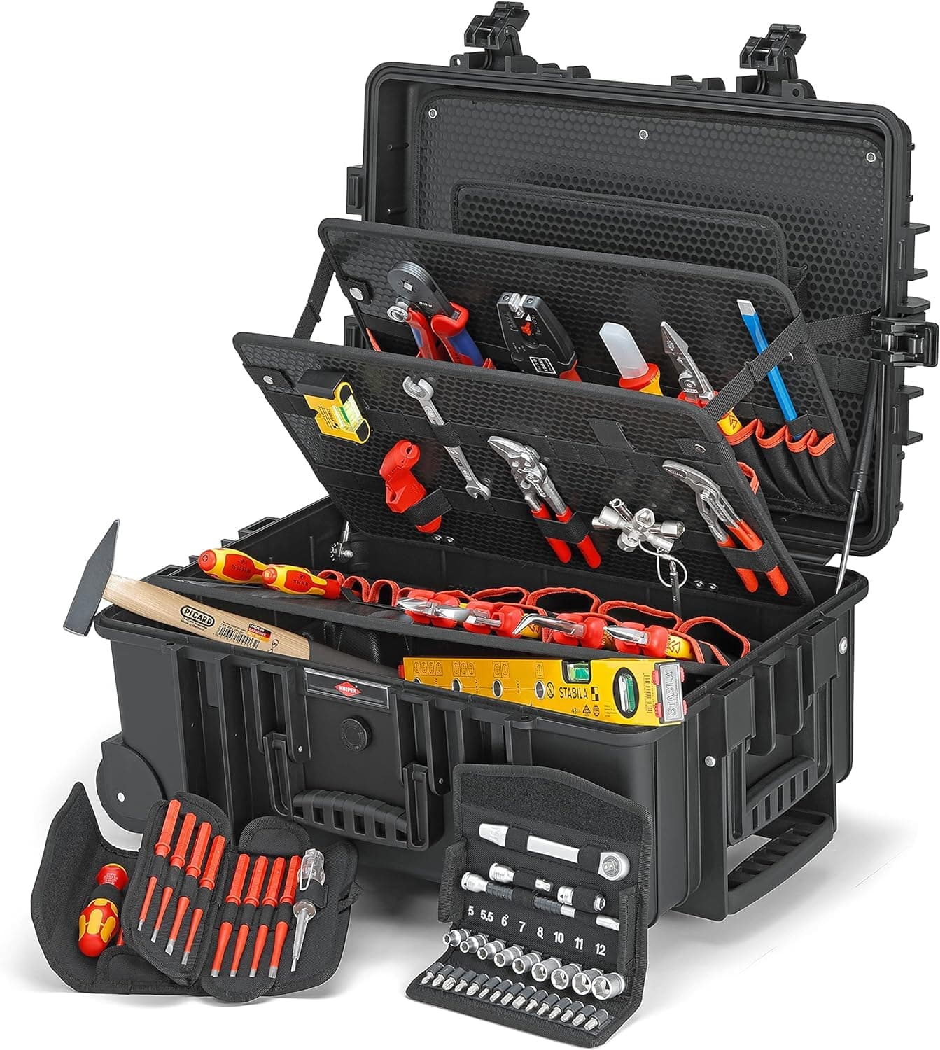 KNIPEX Tool Case Robust45 Move Electro, 63 Parts, on Wheels, Telescopic Handle, 147 Inserting Options, 45 L Volume, Tool Trolley, Toolbox, 00 21 37