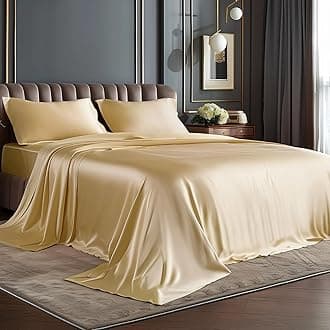 BEDELITE Satin Sheets Queen Size Bed Set, Luxury Soft Champagne Silky Sheets for Hair and Skin, Similar to Silk Bed Sheets Set 4 Pieces with 1 Deep Pocket Fitted Sheet, 1 Flat Sheet, and 2 Pillowcases