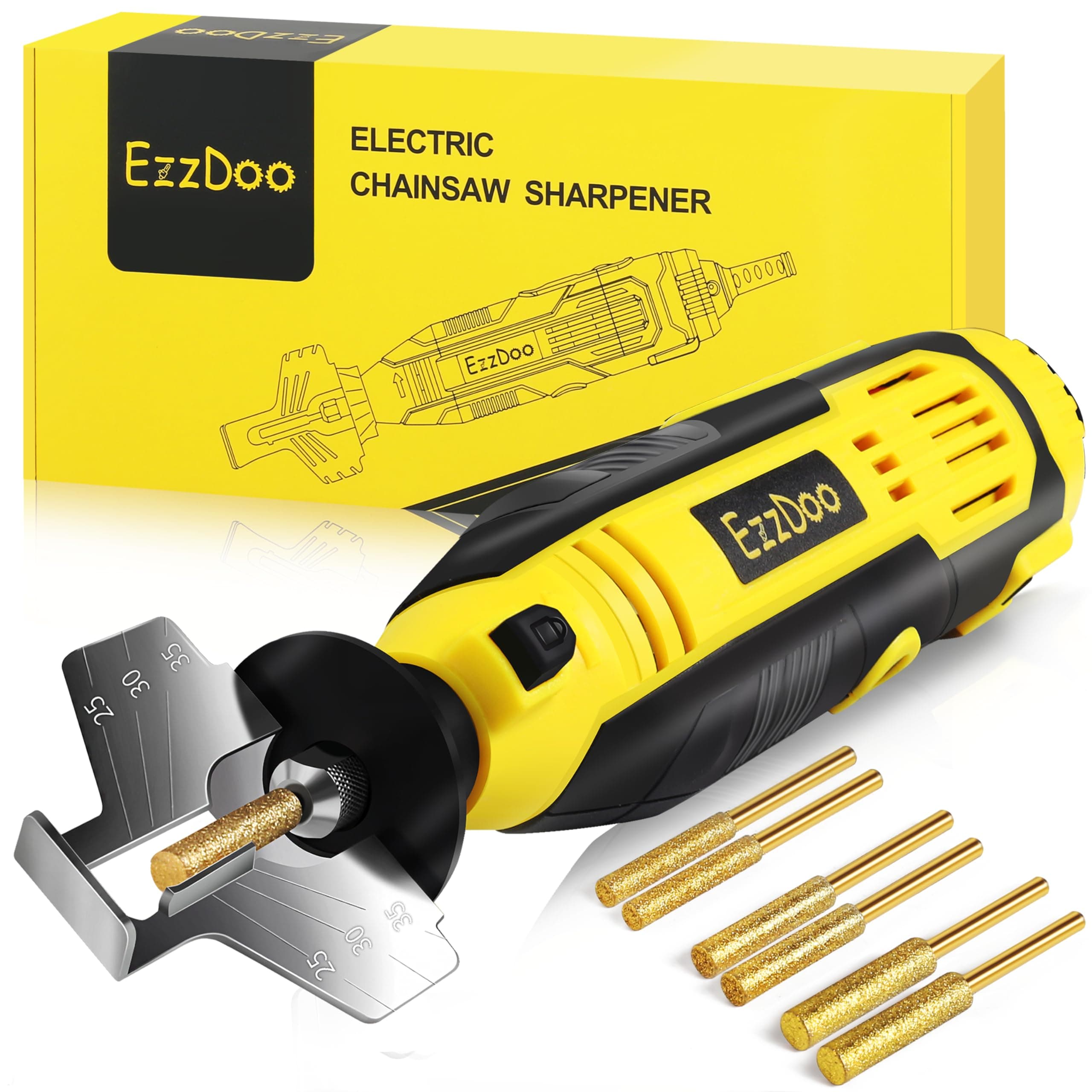 Electric Chainsaw - Titanium Plate Chainsaw File, High Speed Chainsaw Chain Sharpener, 3 in 1 Tool with 4 Diamond Sharpening Bits, Japanese Manual Included
