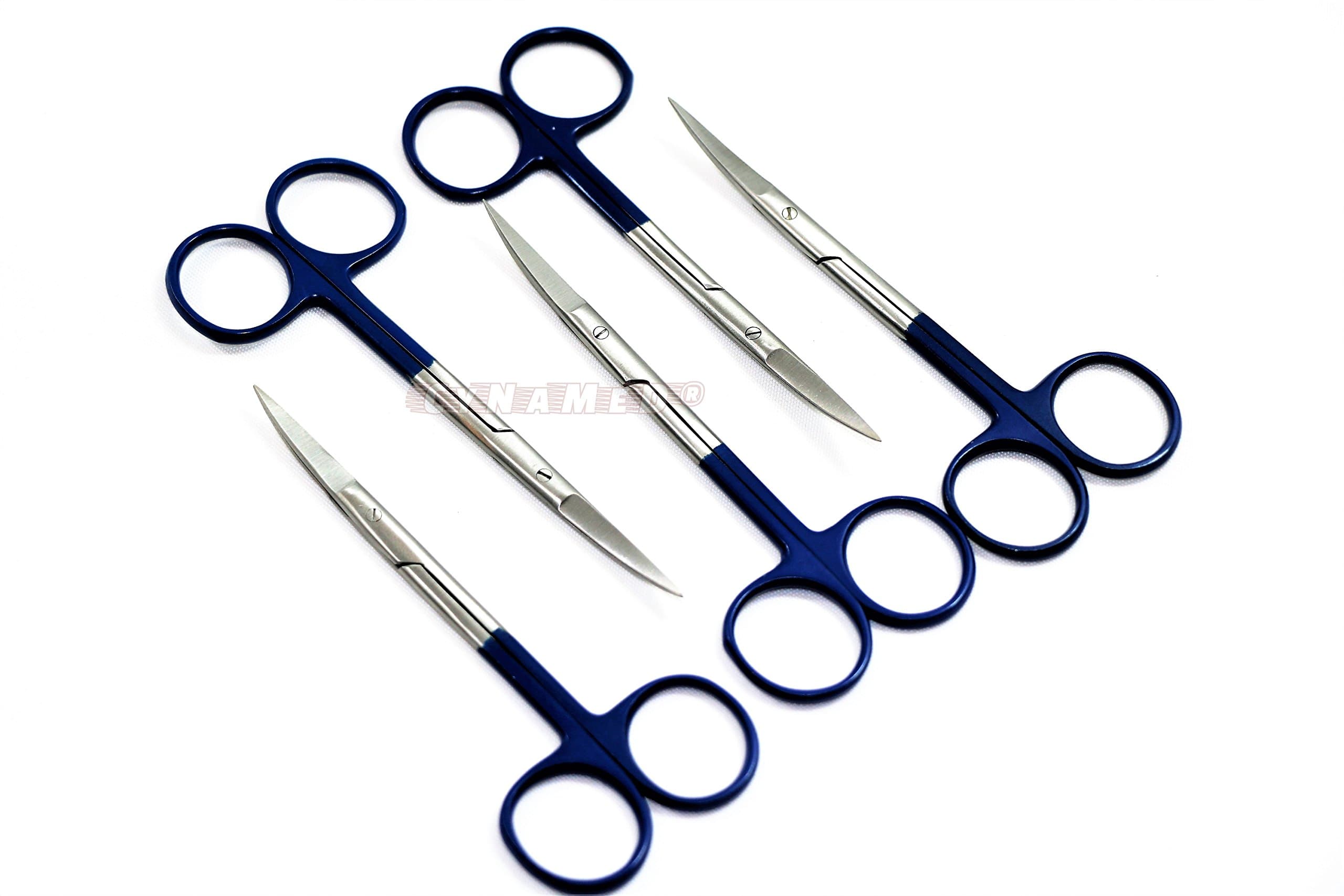 SETOF 5 IRIS Scissors 4.5" Blue Curved Sharp HIGH Grade Micro Scissors SUPERCUT CYNAMED