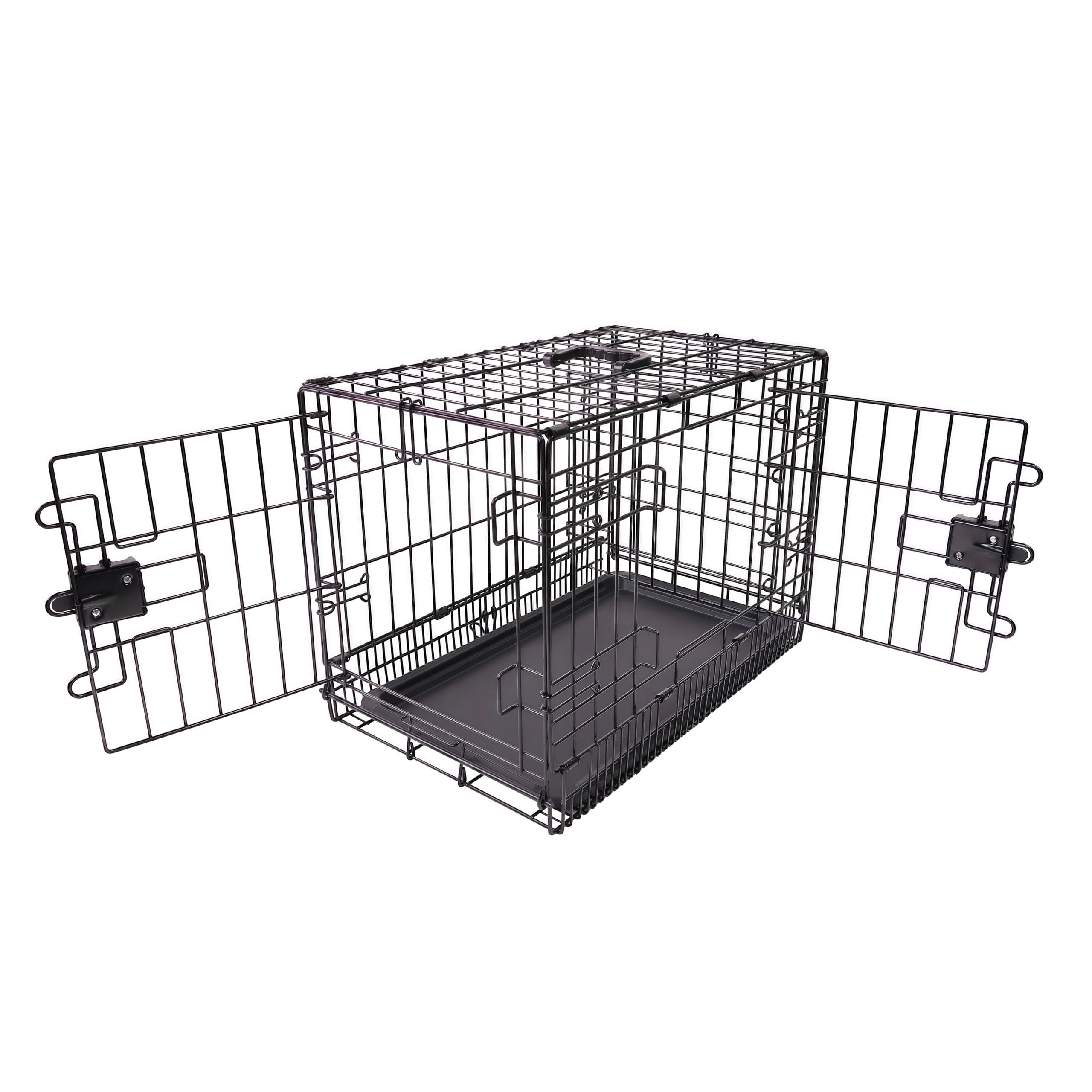 Medium Metal Dog Crate/Cage with Tray, Durable and Foldable Dog Cage with Double Door, Black, Medium 76cm (30")