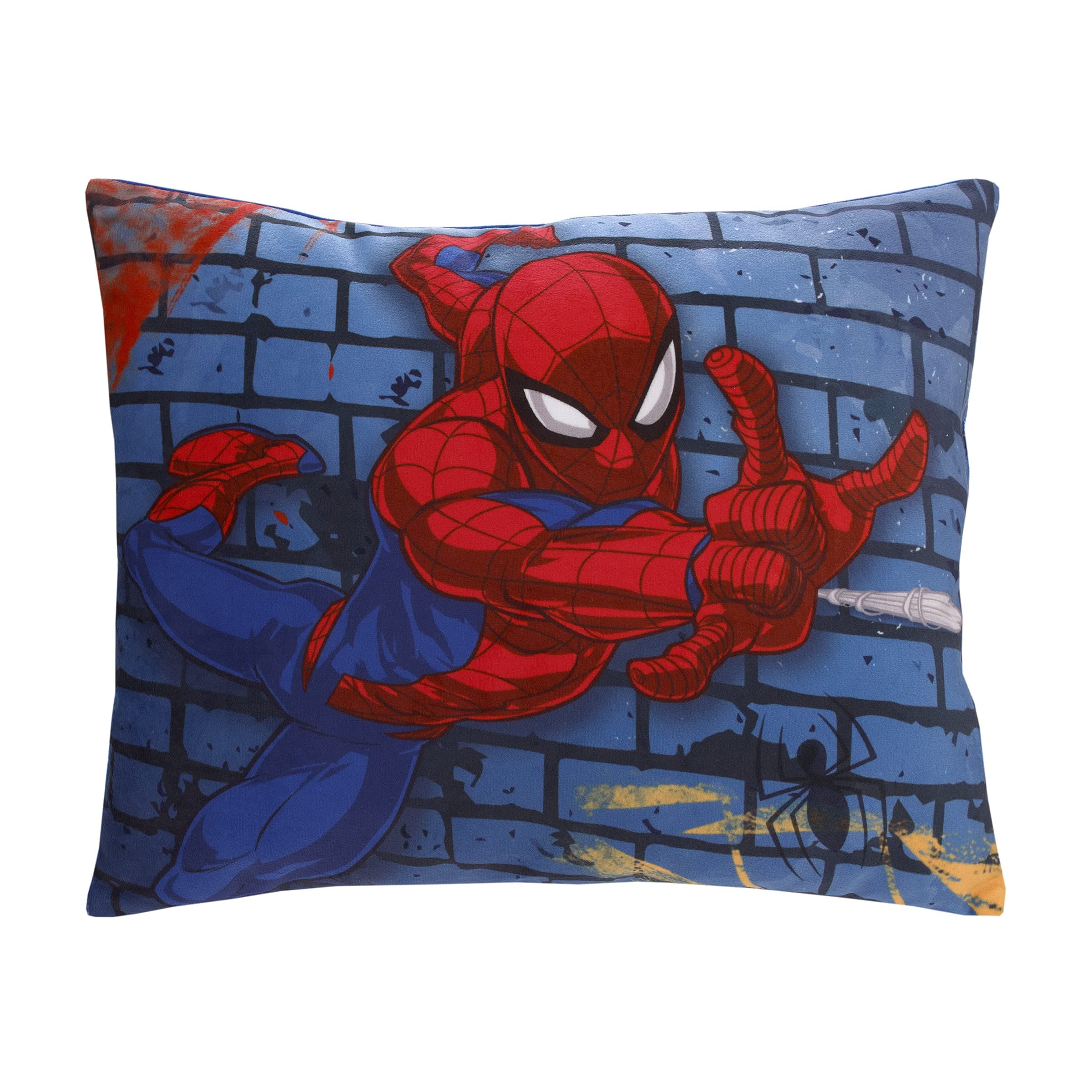 Marvel Spiderman Wall Crawler Red, White, and Blue Spider Webs Super Soft Toddler Pillow