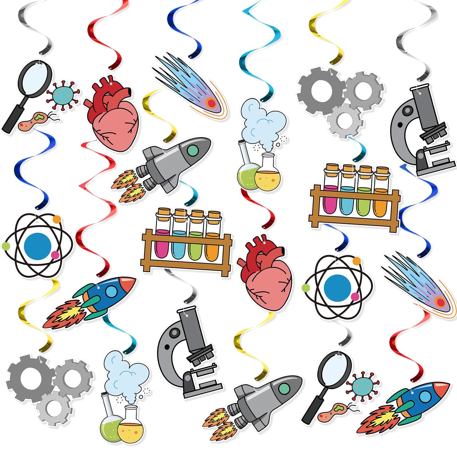 FOZEE Science Themed Hanging Swirls, Science Lab Ceiling Decorations, Science Themed Birthday Hanging Swirls, Science Birthday Party Decorations, 20Pcs