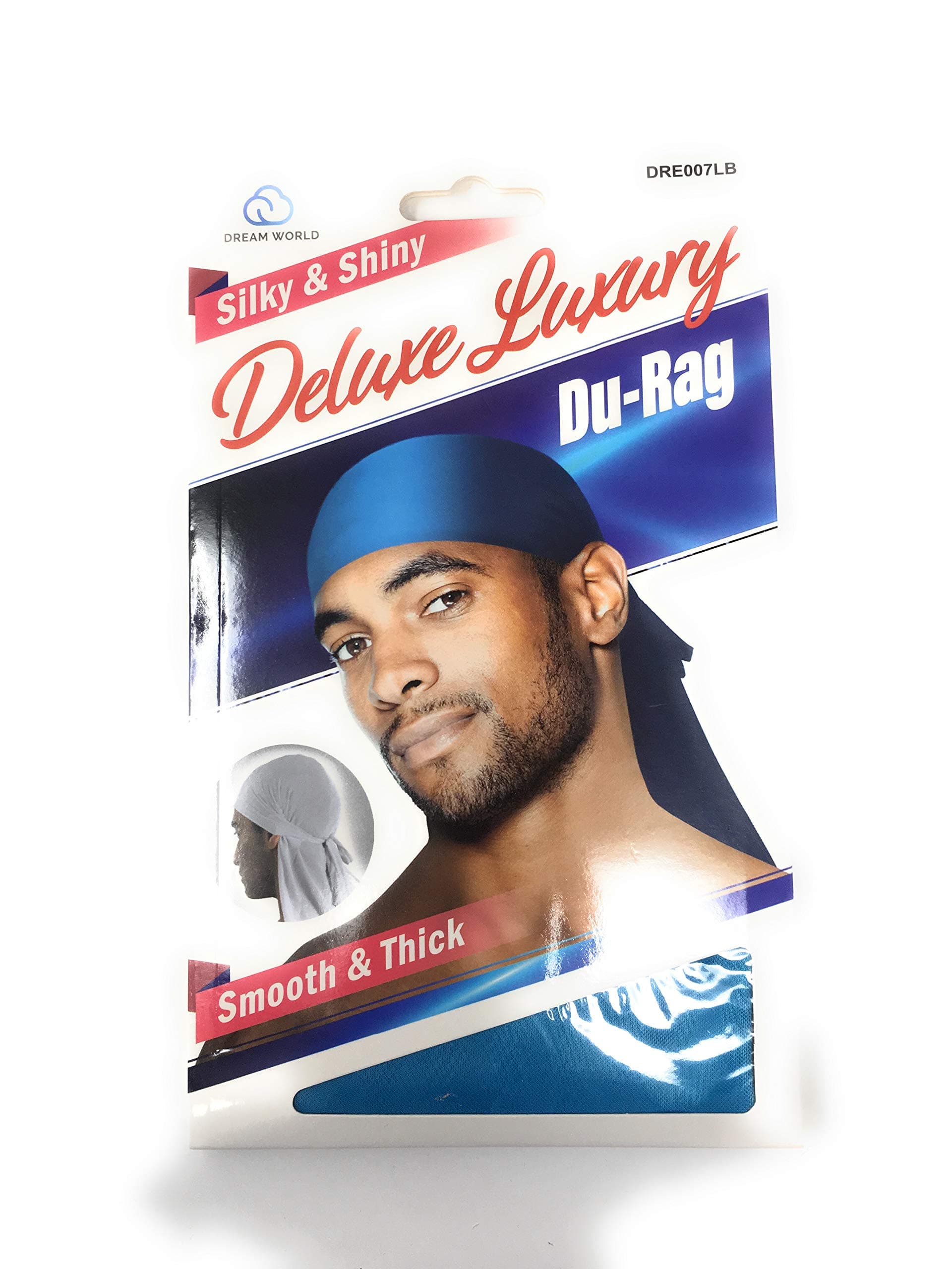 Dream Deluxe Du-Rag Light Blue Smooth & Thick, Stretchable, Wrinkle Free, 100% Polyester