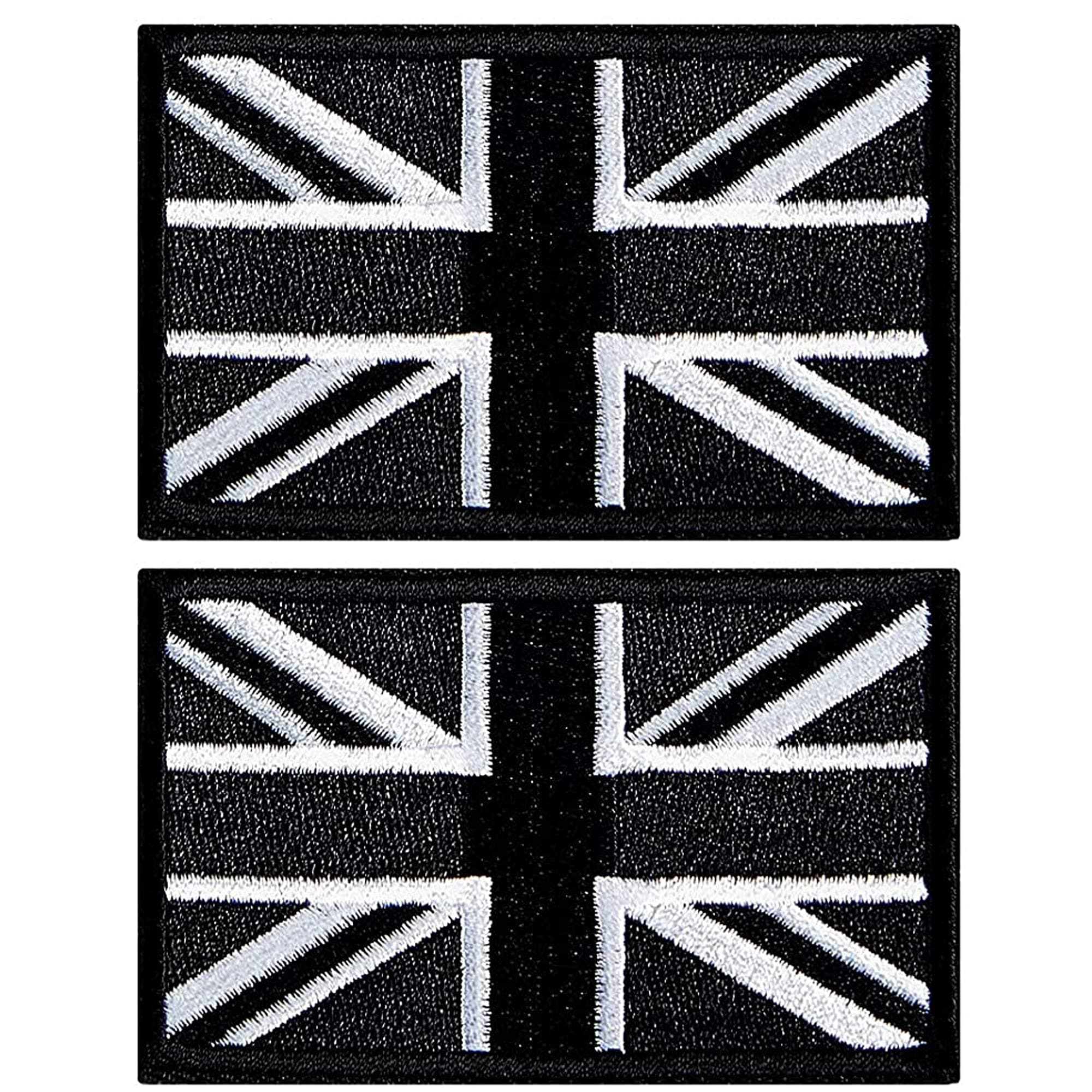 AXEN British Union Jack Patch Black United Kingdom Flag Patch British Union Patches Tactical Patches Hook and Loop Applique for Military Uniform Tactical Bag Jacket Jeans Hat, 2pcs