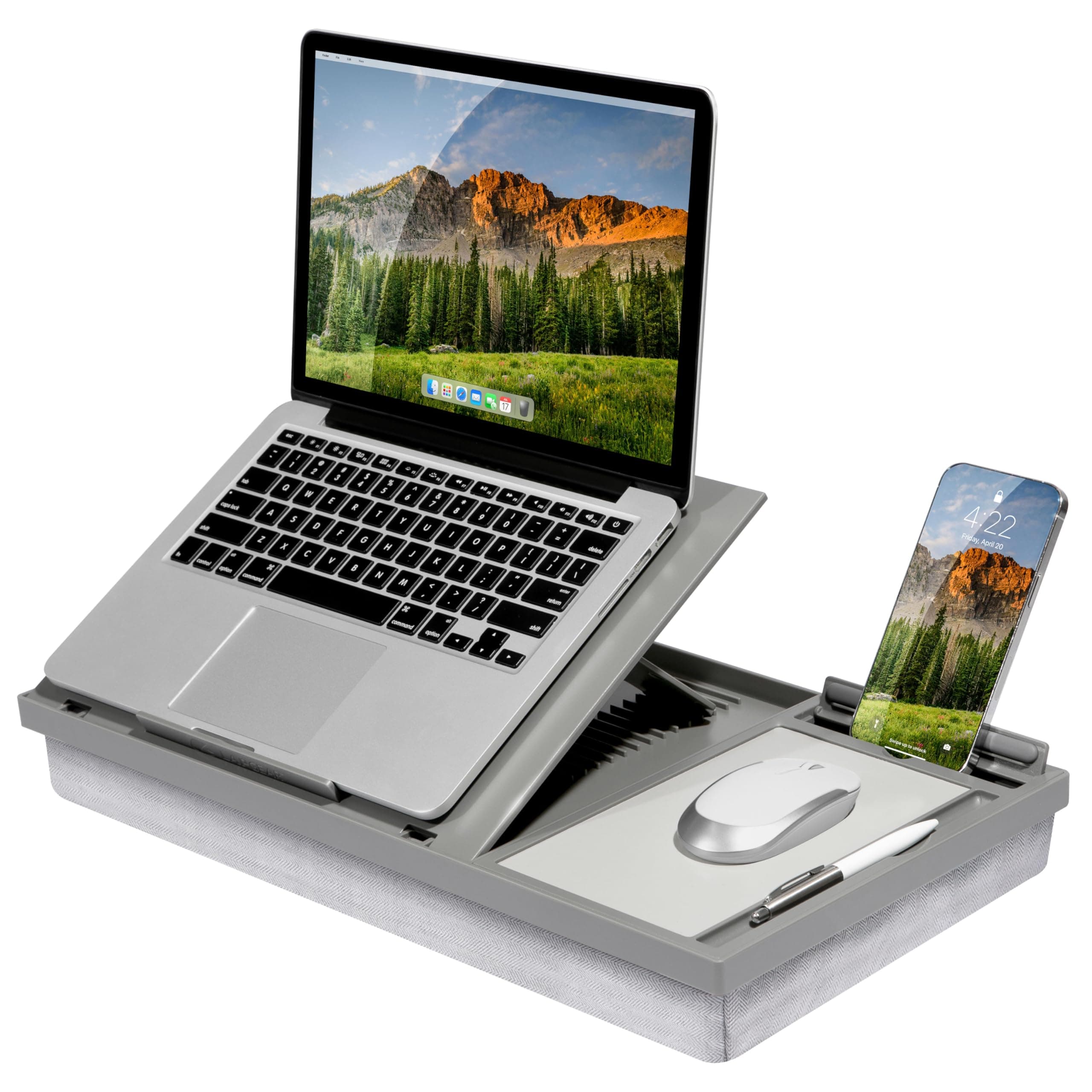 Ergo Pro Lap Desk with 20 Adjustable Angles, Mouse Pad, and Phone Holder - Gray - Fits up to 15.6 Inch Laptops and Most Tablets - Style No. 49405