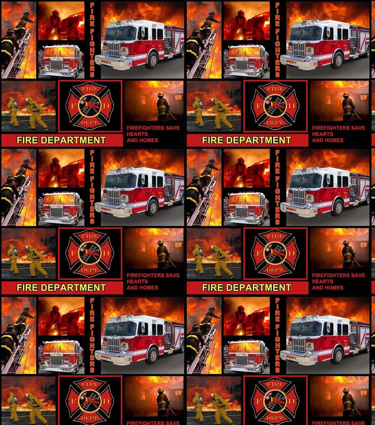 Lxlu Cotton Firefighter Fabric - Red, Firefighters Pattern - 5 Yards x 180 Inches