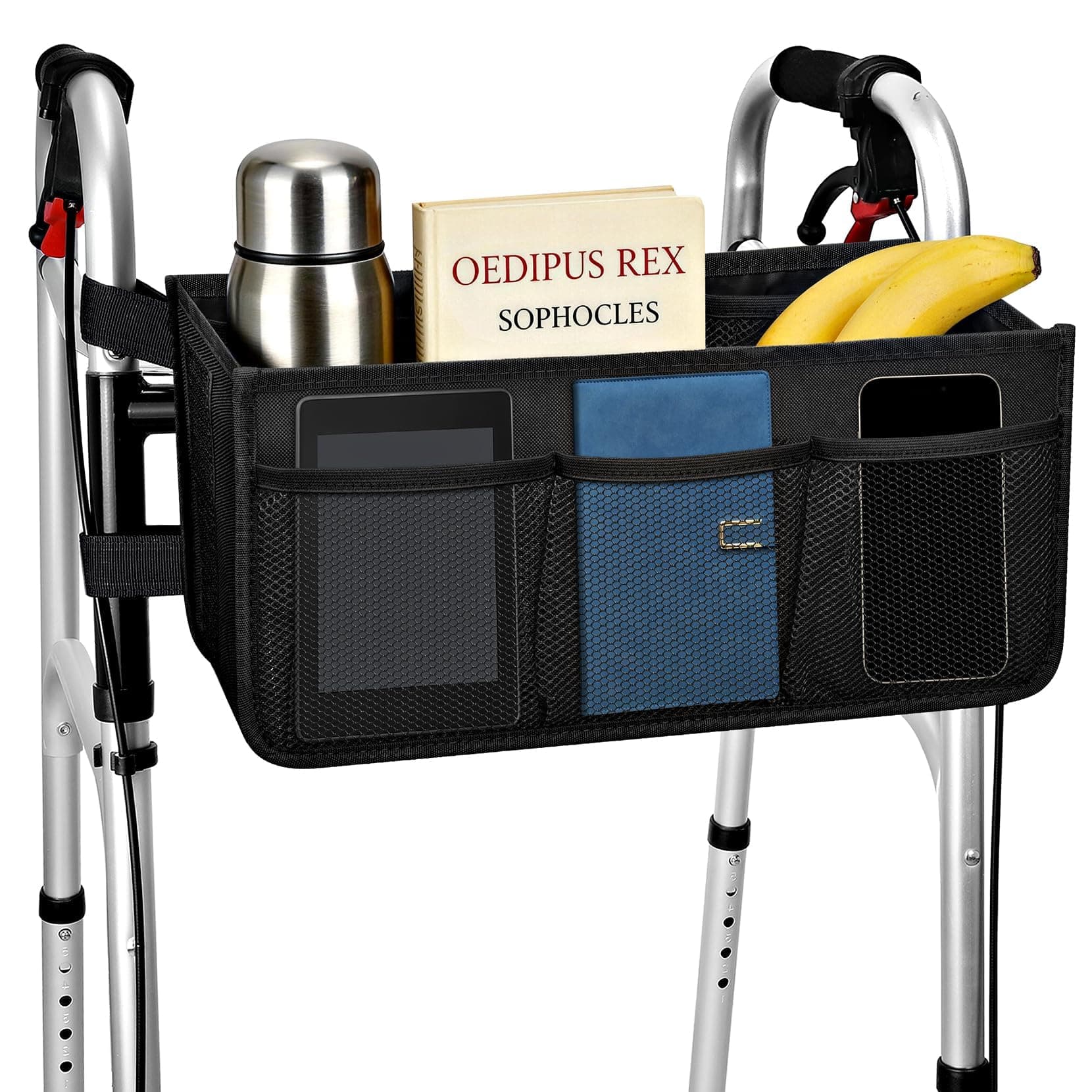 Dotday Upgraded Walker Basket with Cup Holder, Foldable Walker Bag with Large Capacity & Never Tipping Over- Not Fit for Rollator