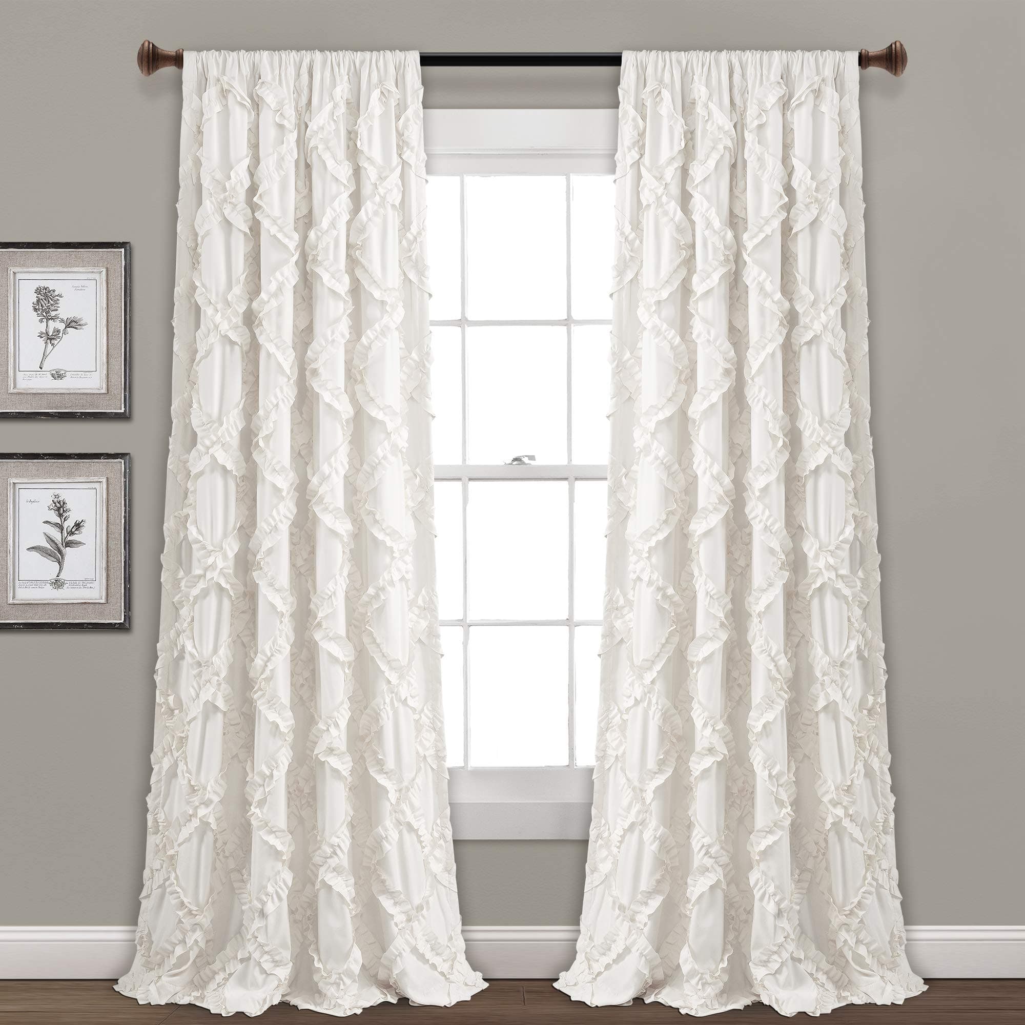 Lush Decor, White Ruffle Diamond Curtains Textured Window Panel Set for Living, Dining Room, Bedroom (Pair), 84†x 54, 2 Count