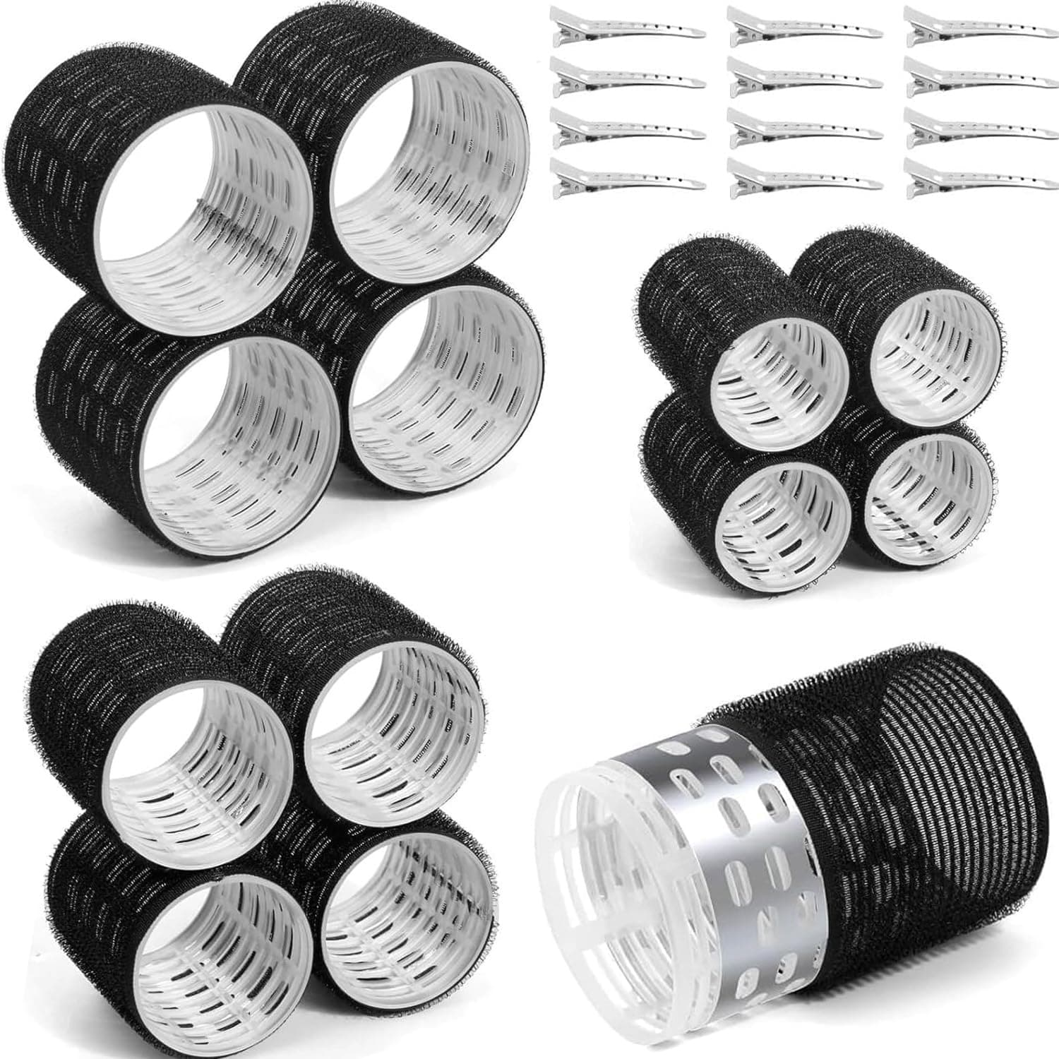 Premify 24 Pcs Thermal Rollers & Clips, Self Holding Curlers, Large Set for Long Medium Short Hair Volume, Self Grip for Salon Styling