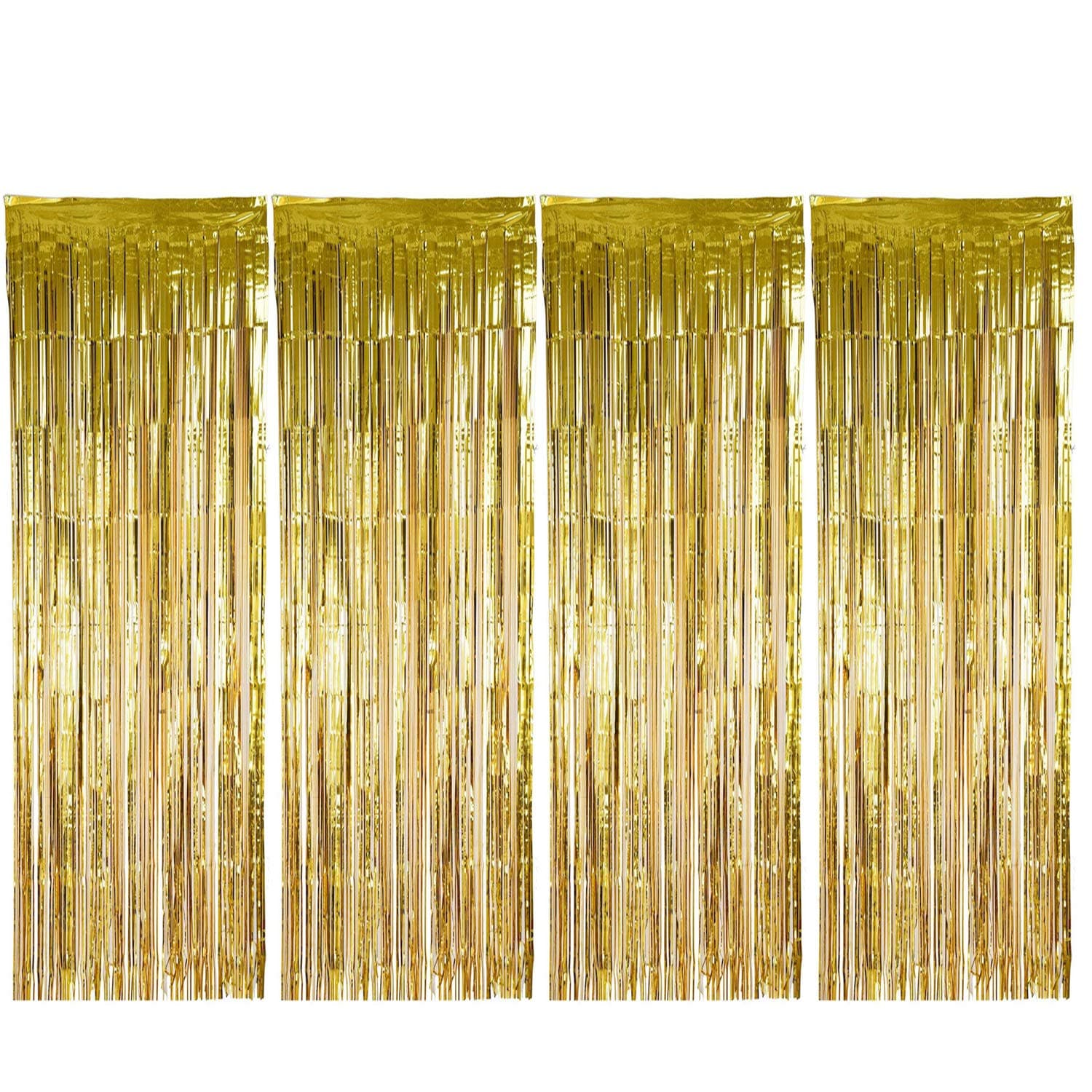 ENTHUR Foil Curtains 1 x 2.5m × 4 Pack Metallic Fringe Curtains Shimmer Curtain for Birthday Wedding Party Halloween Christmas Decorations (Gold)