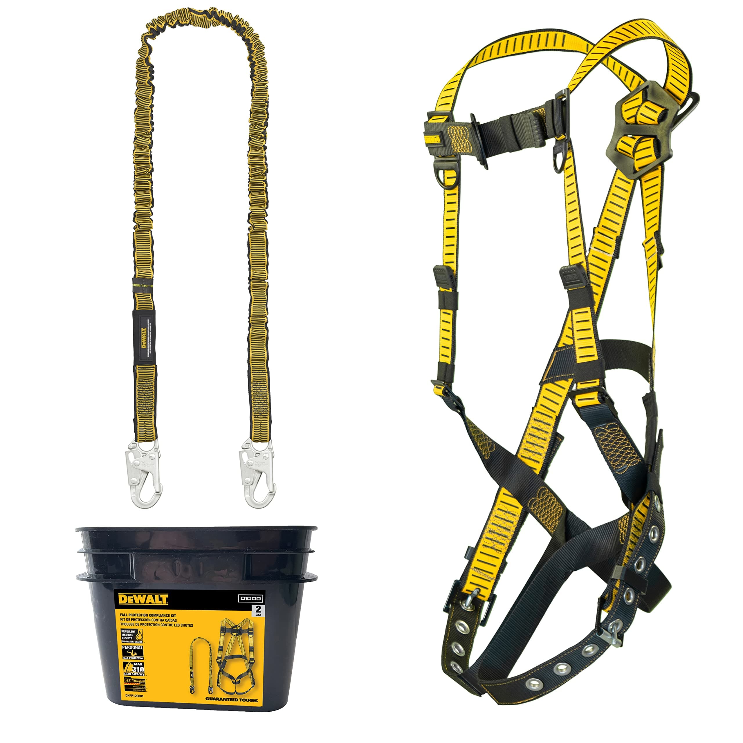 DEWALT Fall protection compliance kit with, D1000 harness, 5 Point Adjustment with Pass-Thru Chest and Tongue Buckle Legs