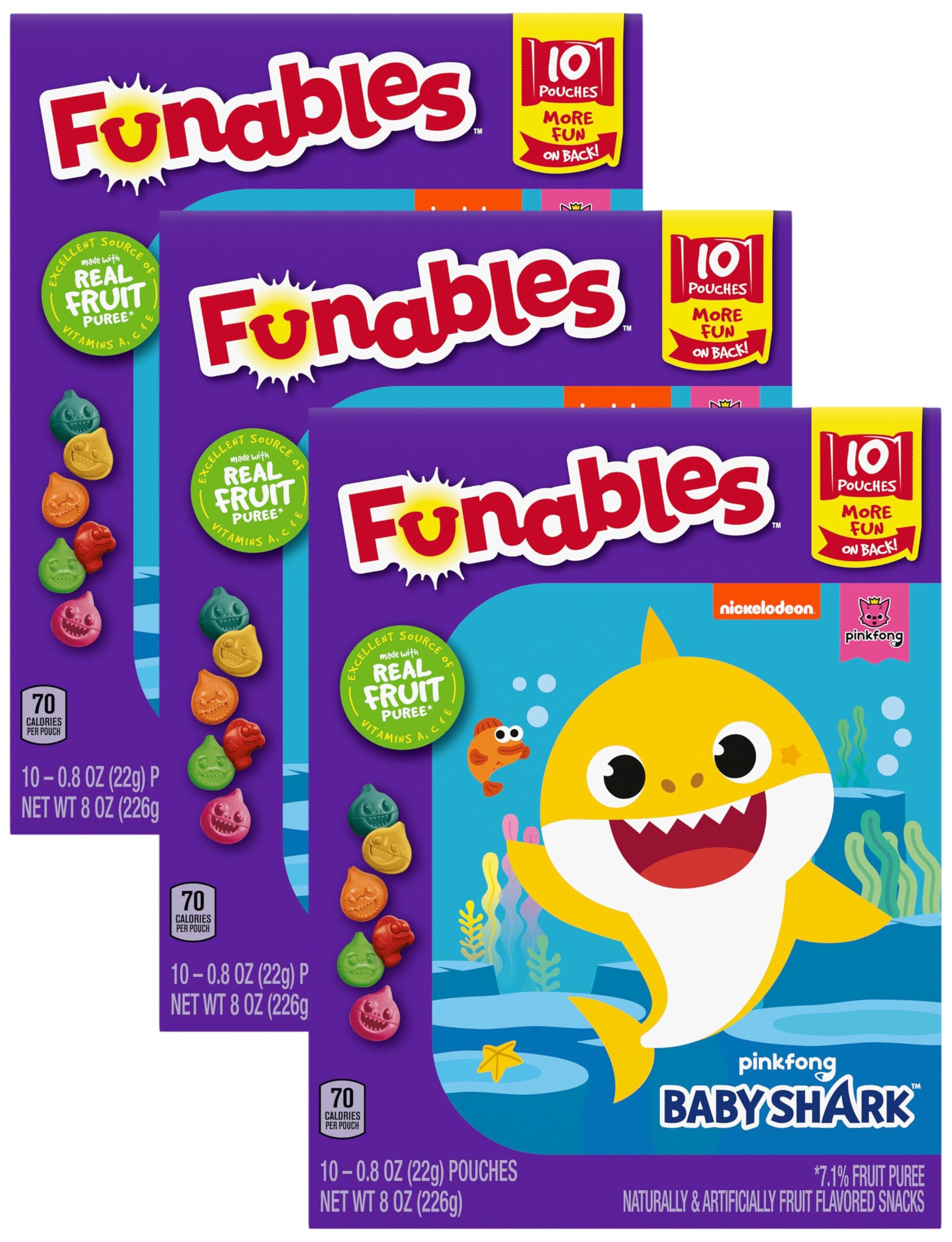 Funables Fruit Snacks, Baby Shark Shaped Fruit Flavored Snacks, 0.8 Ounce Pouches (Pack of 30)