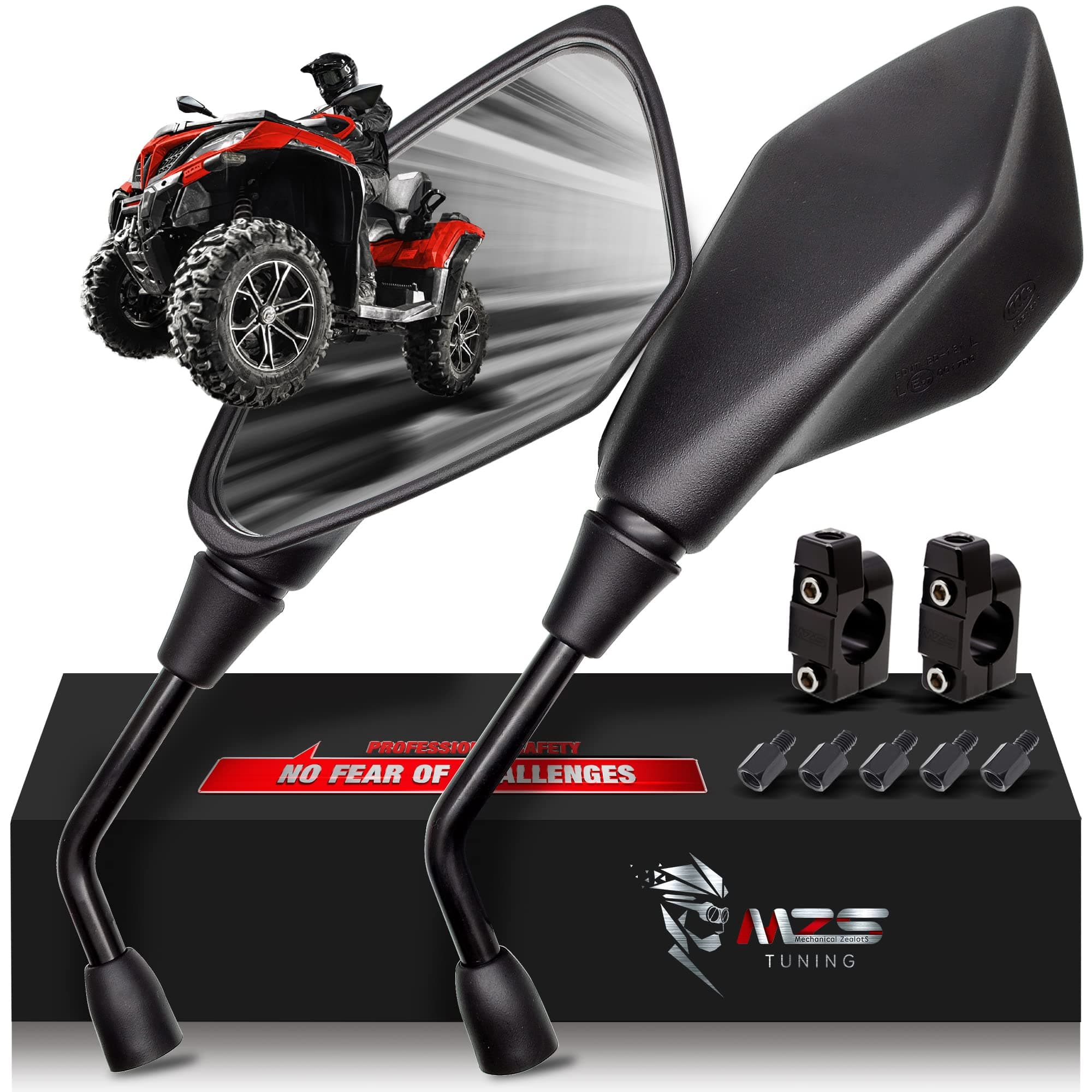 Motorcycle Mirrors 10mm 8mm, Universal ATV Rearview Mirror with CNC Handlebar Mount Rear View Side Mirror Black Compatible Motorbike Dirt Street Bike Adventure Quad Snowmobile Scooter Moped