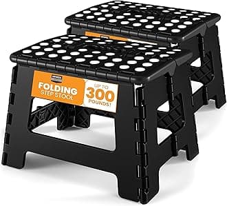 Utopia Home Folding Step Stool - (Pack of 2) Foot Stool with 9 Inch Height - Holds Up to 300 lbs - Lightweight Plastic Foldable Step Stool for Kids, Kitchen, Bathroom & Living Room (Black)