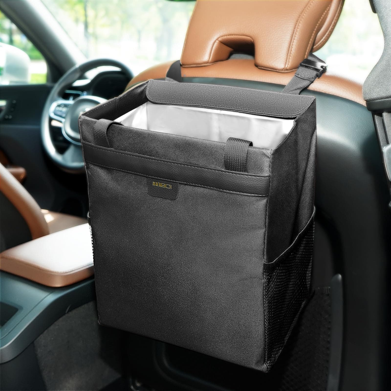 MEIDICar Trash Can,Waterproof Garbage Can,Magnetic Multipurpose Trash Bin for Car - Black (2 Gallons-Black)