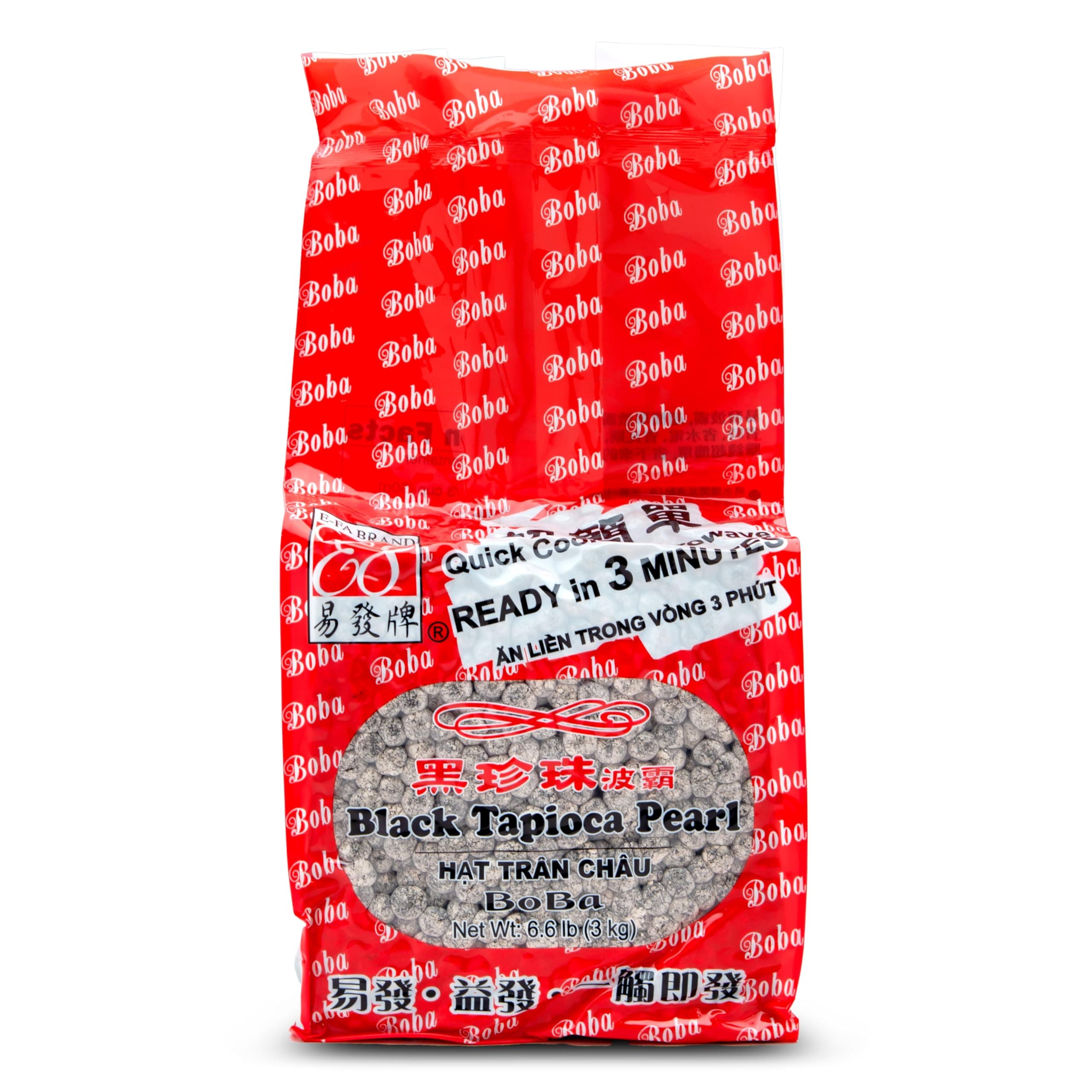 E-FA BRAND Black Tapioca Pearls (Boba), Quick Cook Tapioca Pearls for Bubble Tea, Microwave Ready in 3 Minutes, Fresh Chewy Texture, Milk Tea & Dessert Topping, Halal Certified, 6.6 LB (Pack of 1