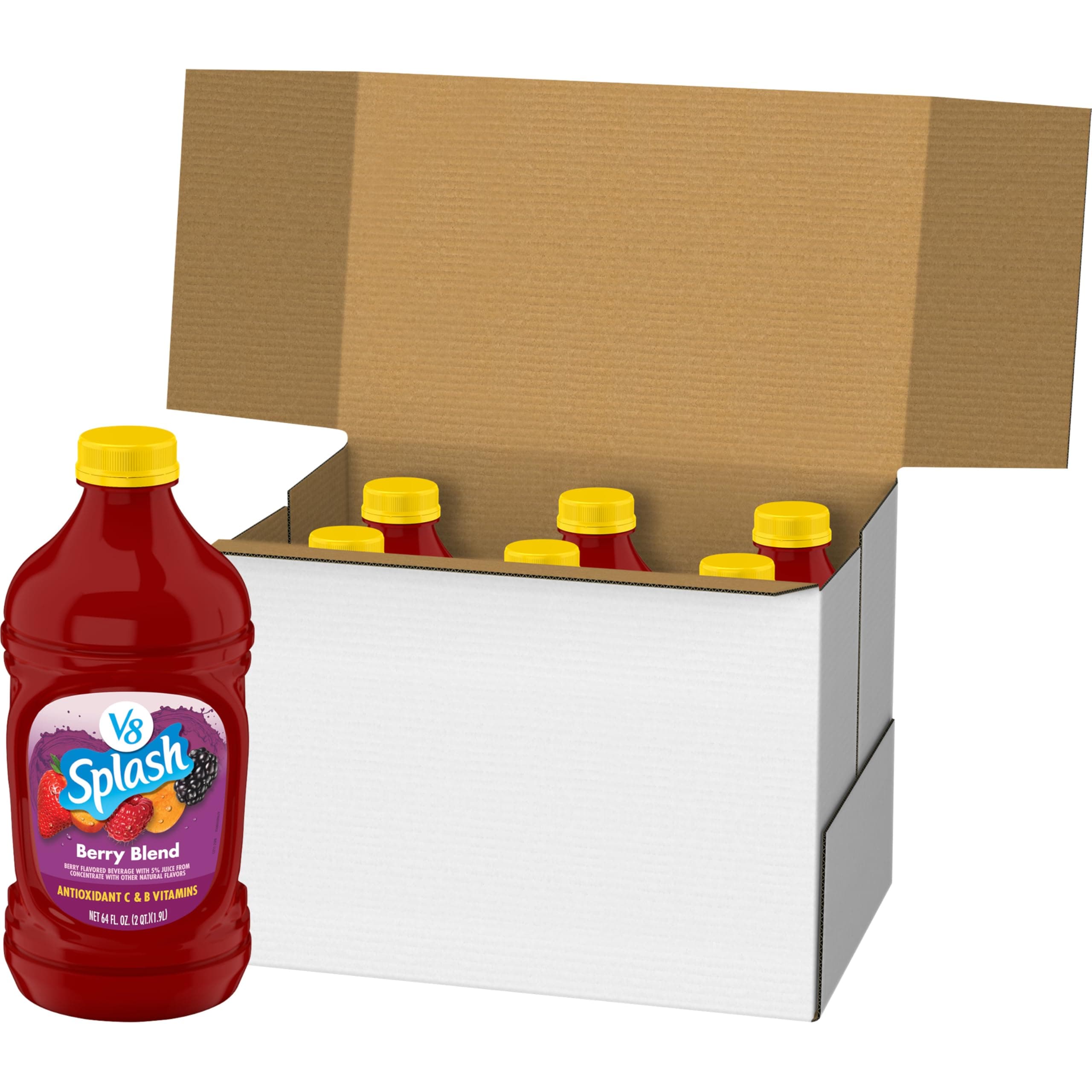 V8 Splash Berry Blend Flavored Beverage, 64 fl oz Bottle (6 Pack)