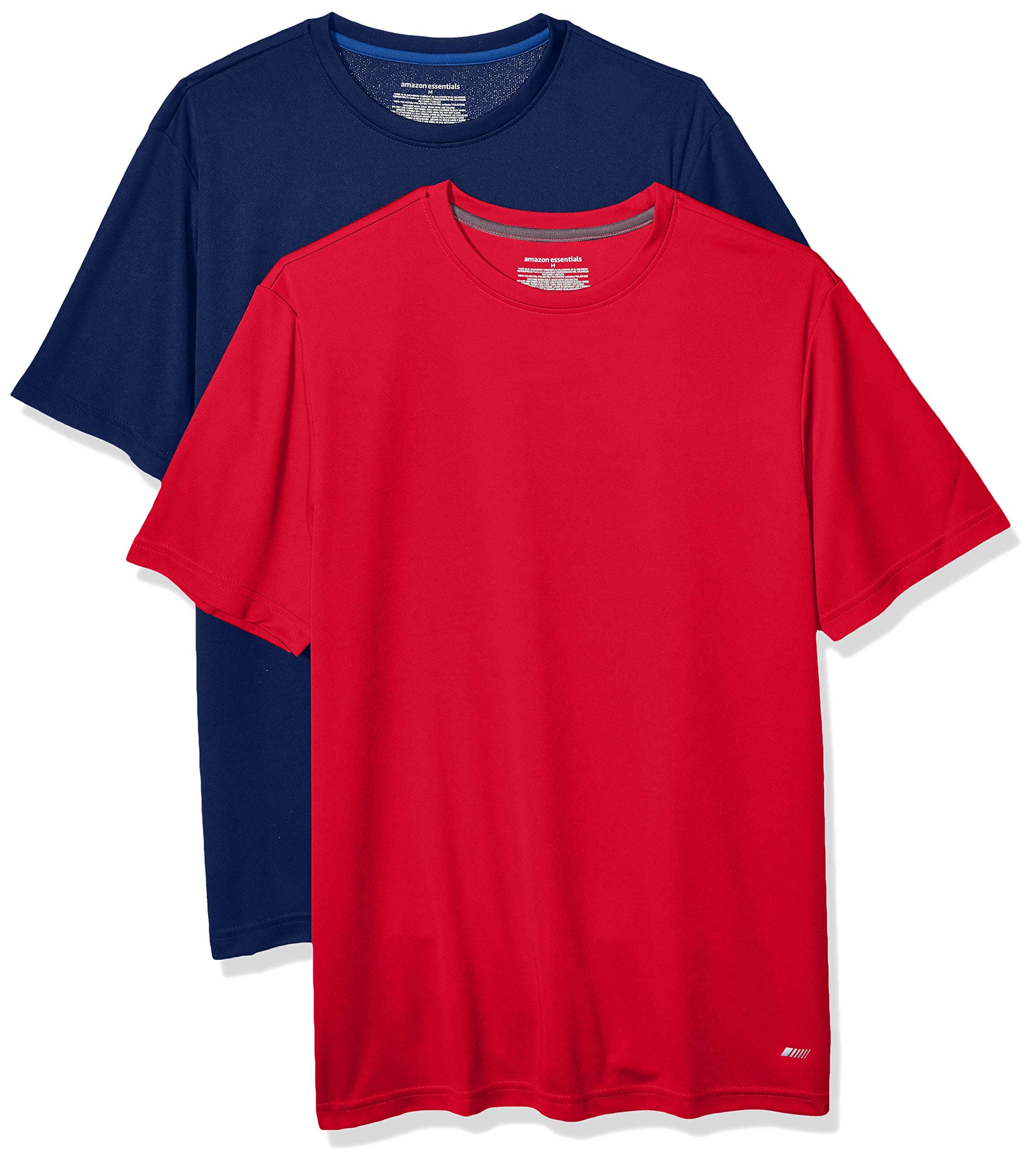Amazon EssentialsMen's Performance Tech T-Shirt, Pack of 2, Navy/Red, Large
