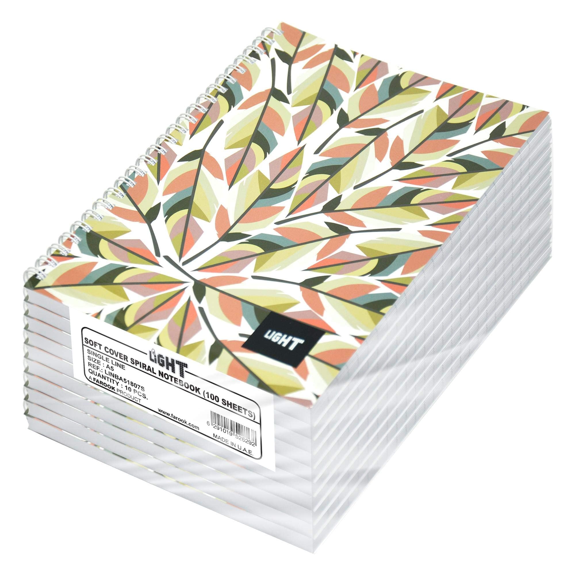 FIS Light Spiral Soft Cover Single Line A5 Notebook (Pack of 10 Pcs X 100 Sheets) - LINBA51807S