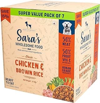 Heads Up For Tails Sara's Wholesome Food - Classic Chicken And Brown Rice Dog Food | No Artificial Flavours | No Added Preservatives Free For All Breeds - 300Gm | Pack Of 7, All Life Stages