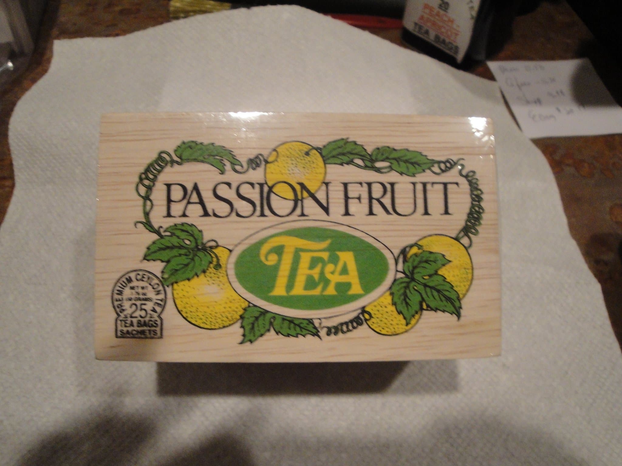 Passion Fruit 25 String and Tag Tea Bags in Sealed Wooden Box