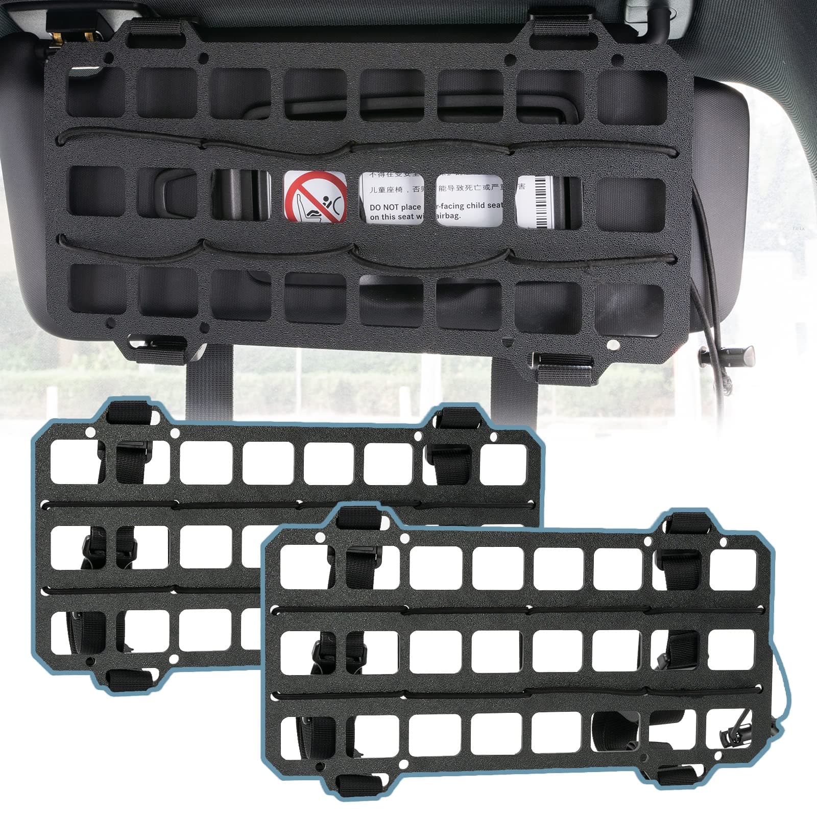 2 Pcs Vehicle Molle Panel Tactical Visor Organizer for Car Visor/Headrest/Seat Back, Gear Holder and Accessories Pouches for EDC Tools