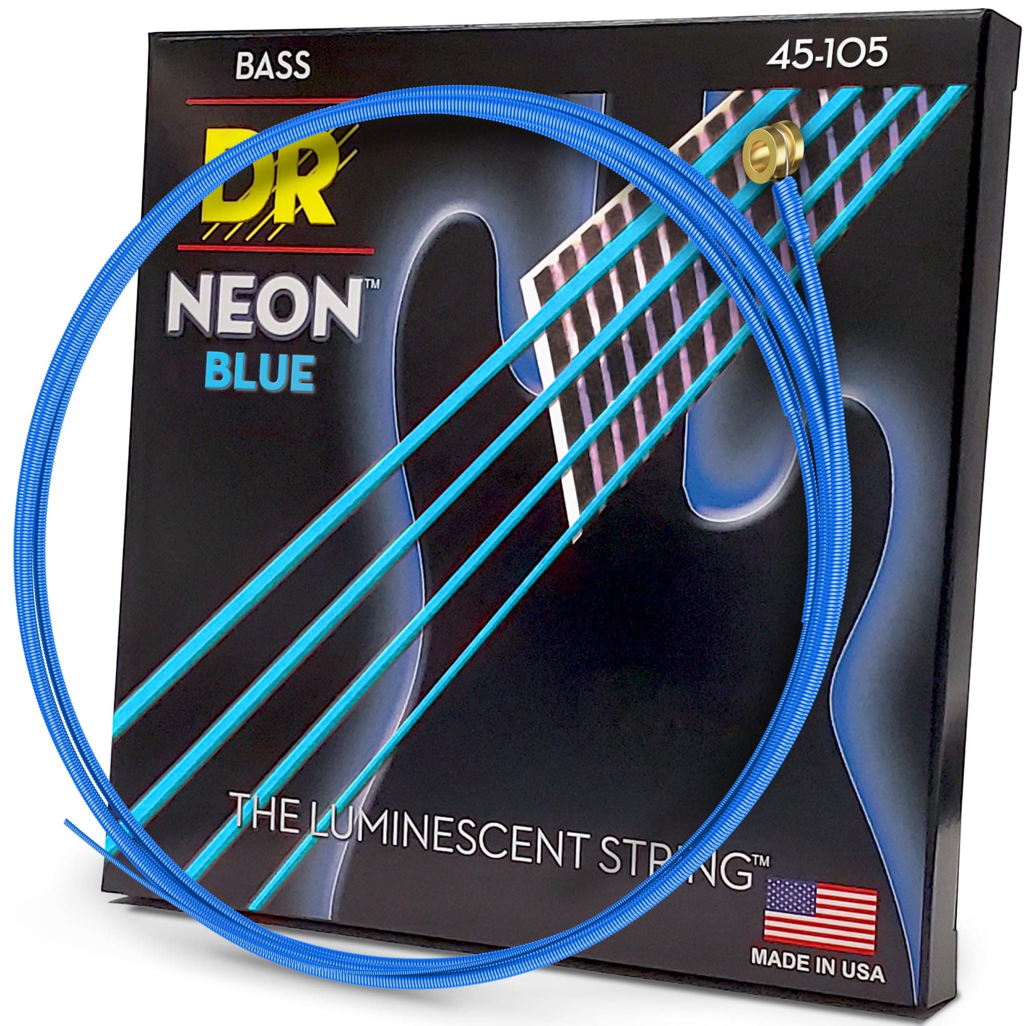 DR Strings HI-DEF NEON™ - BLUE coloured Bass Strings: Medium 45-105