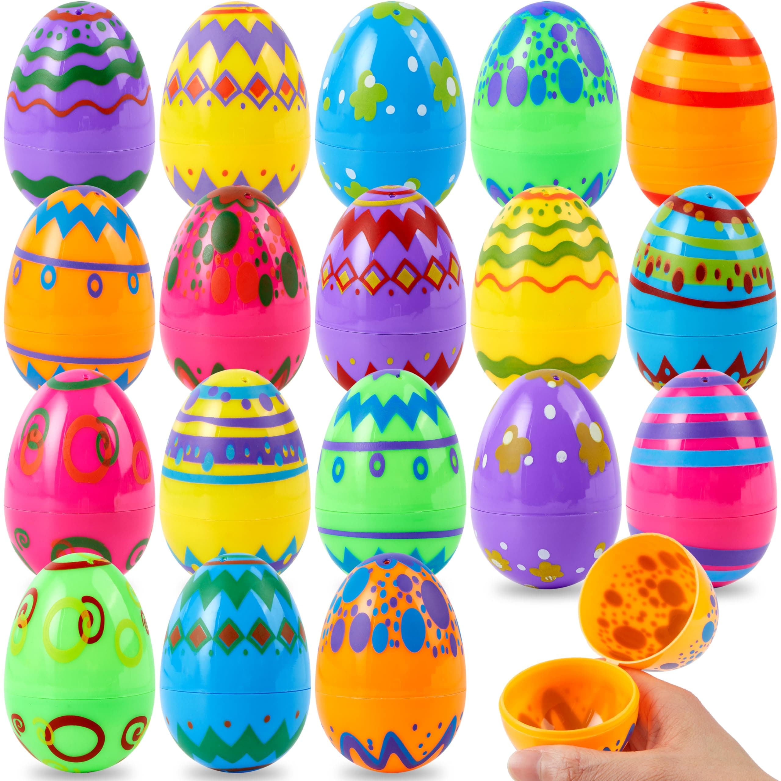 JOYIN 24PCS 3.15" Printed Easter Eggs, Empty Fillable Colorful Plastic Eggs B...