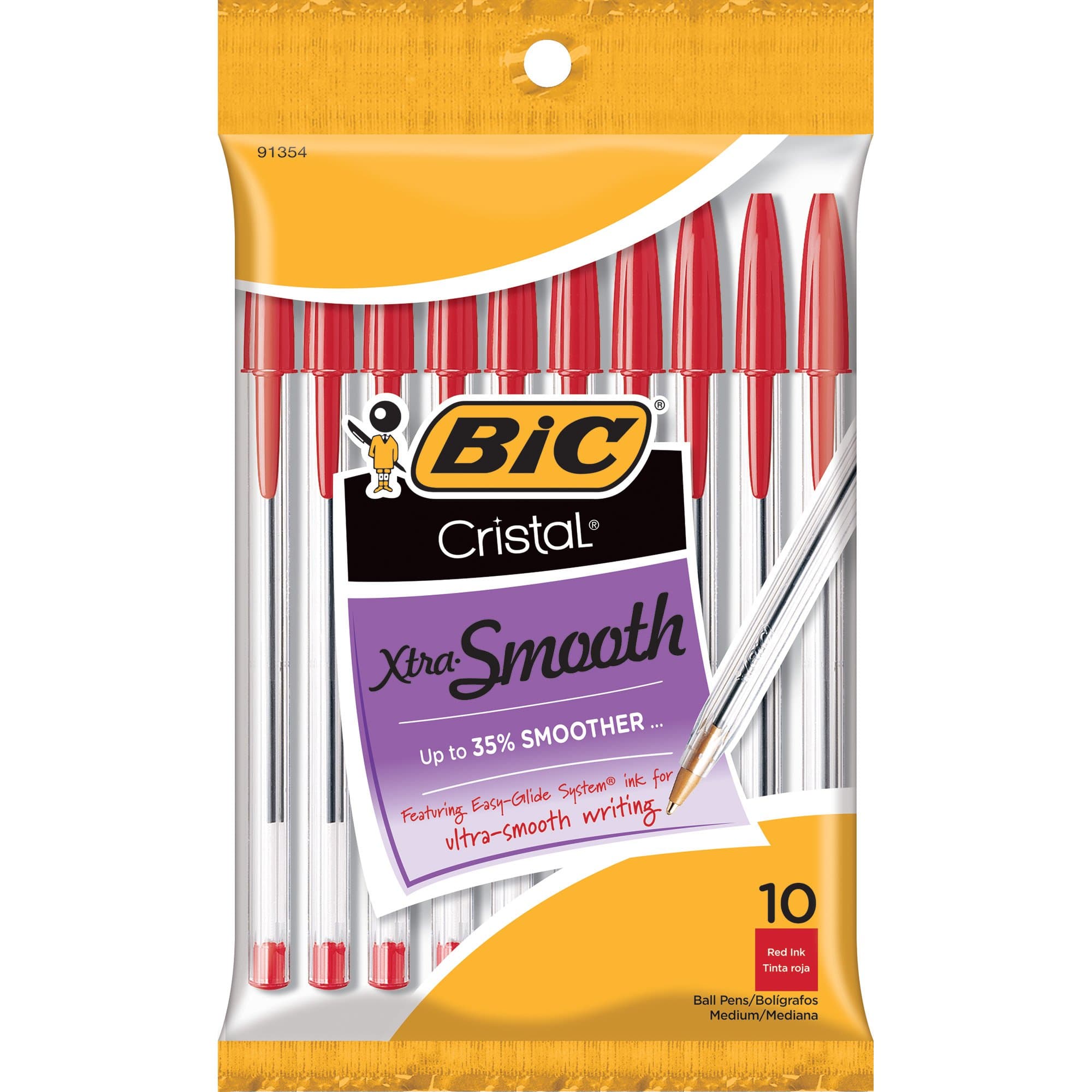 Cristal Xtra Smooth Ballpoint Pen, Medium Point (1.0mm), Red, 10-Count