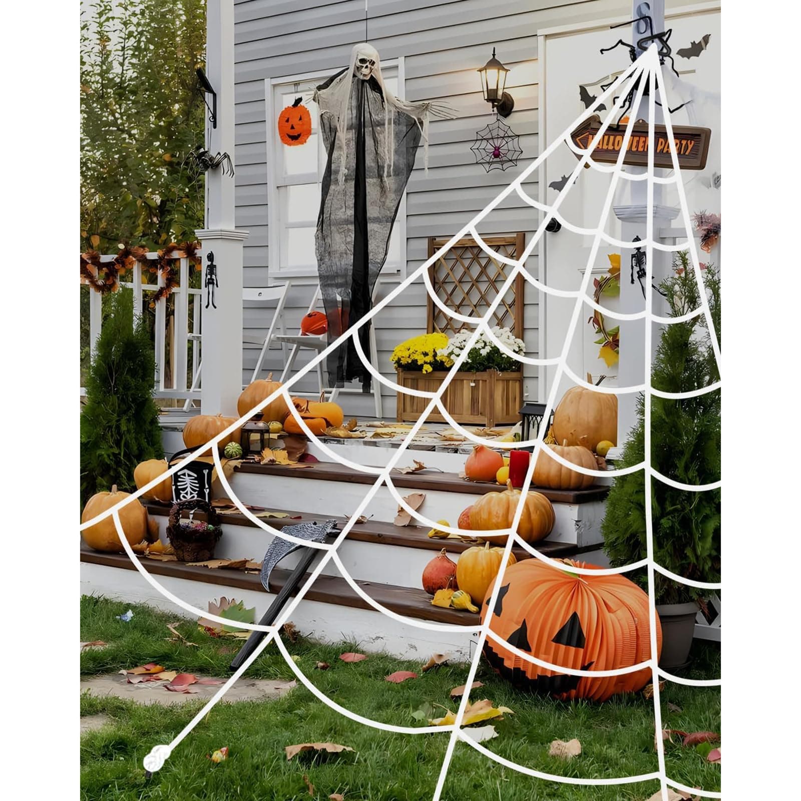 ANTOLEHalloween Decorations Outdoor,Triangular Spider Web,Halloween Decor Indoor Clearance for Home Outside Yard Costumes Party Haunted House Garden Lawn(White triangle net)