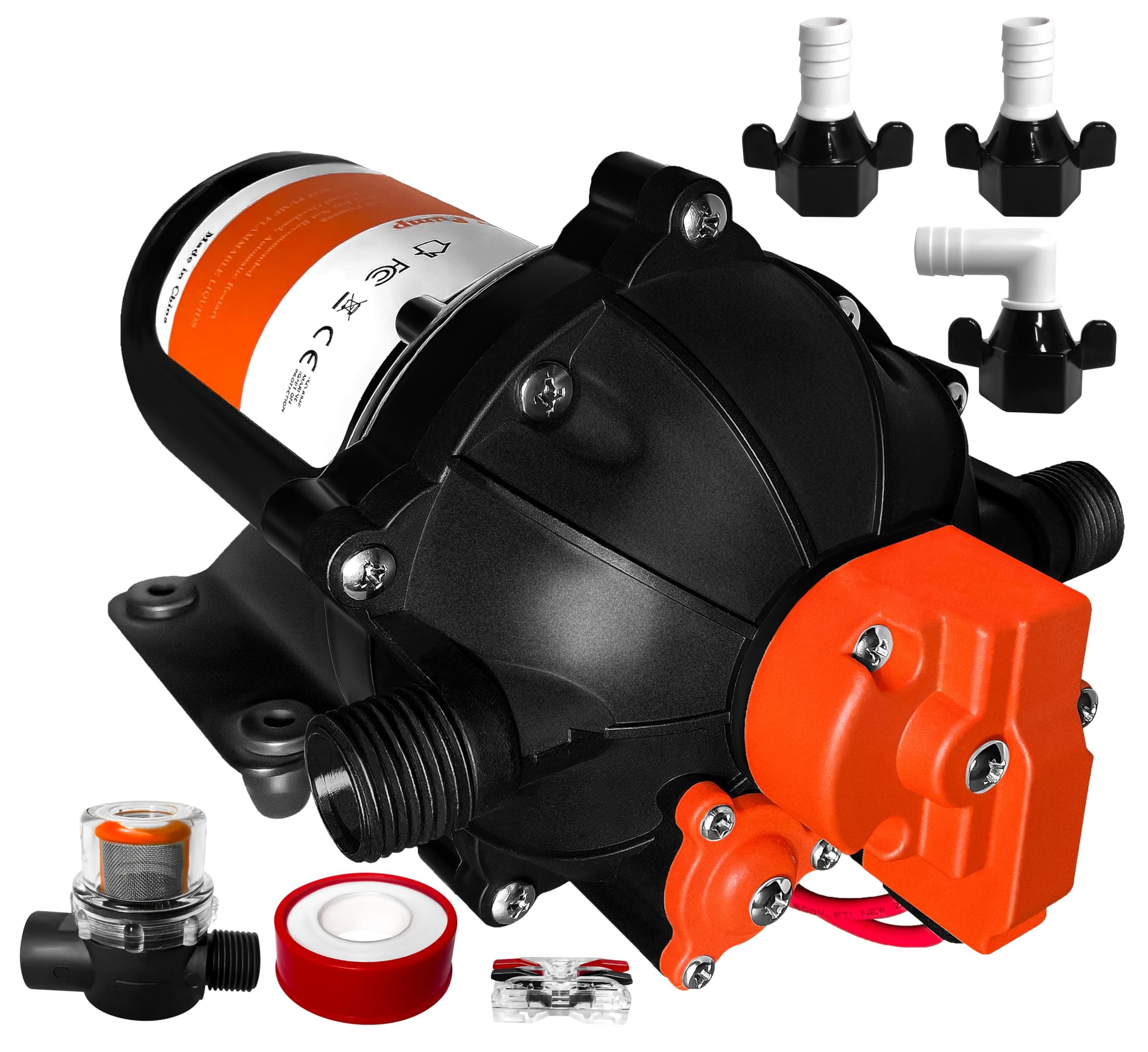 [Upgraded Version]12V DC Self-Priming Diaphragm Water Pump,40-80 PSI Continuously Adjustable,6.0GPM Water Flow,RV Fresh Water