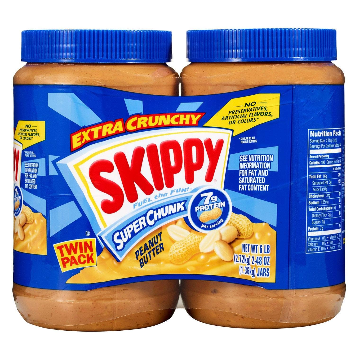 Skippy Extra Crunchy Peanut Butter Super Chunk Twin Pack Two 48 Ounce Jars