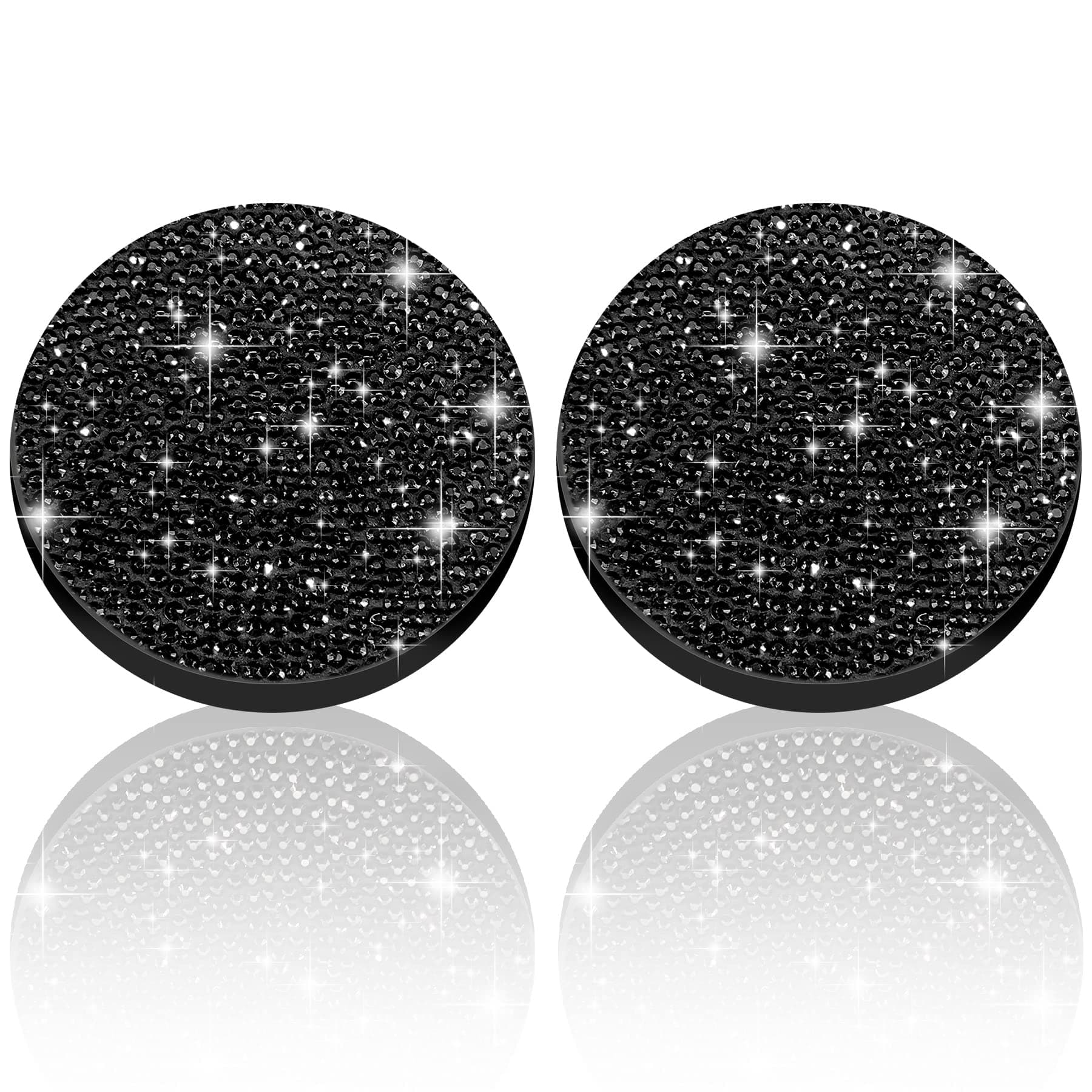 Cute Car Cup Coaster 2PCS Universal Vehicle Cup Holder Insert Coaster 2.75 inch Silicone Anti Slip Bling Crystal Rhinestone Auto Car Accessories for Women & Lady (All Black)