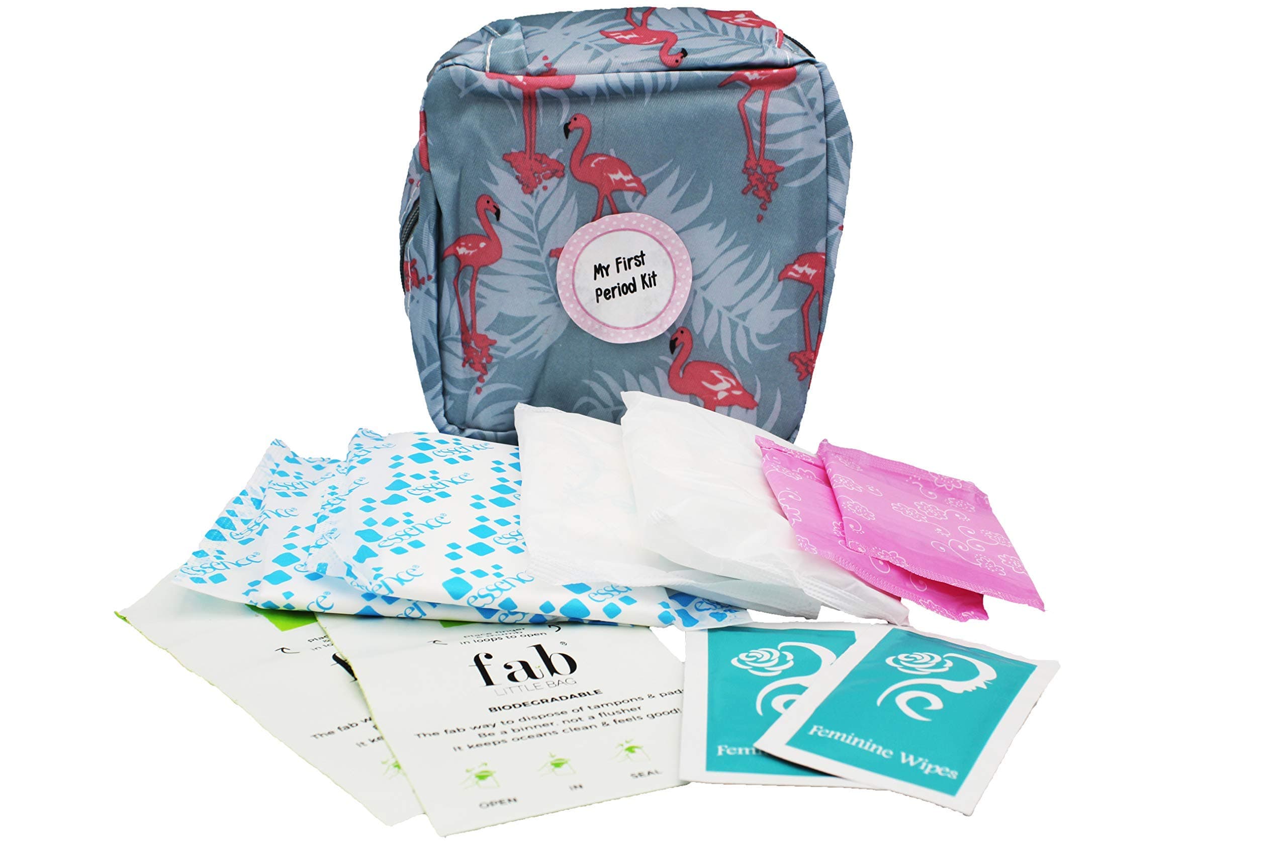 FIRST PERIOD KIT READY-2-GO, Menstruation Starter Kit for Teens/Girls, filled kit bag containing all essential sanitary wear for on go. Gift for Her. Back to school