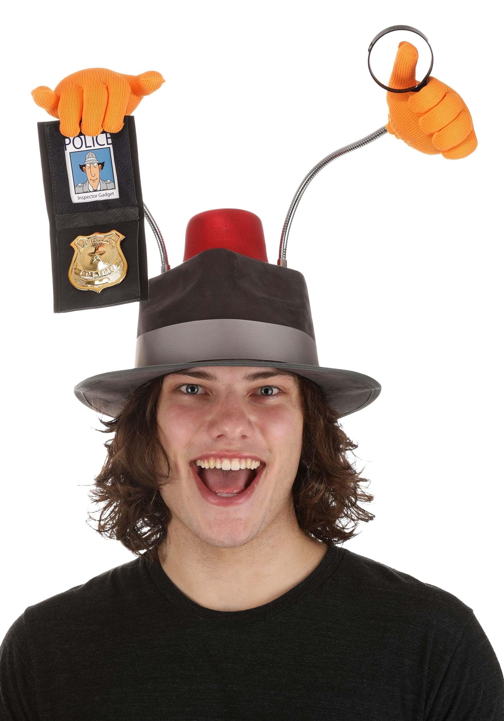 Inspector Gadget Costume Hat Accessory for Adults - Red Light & Poseable Gooseneck Hands Holds Gadgets Belongings