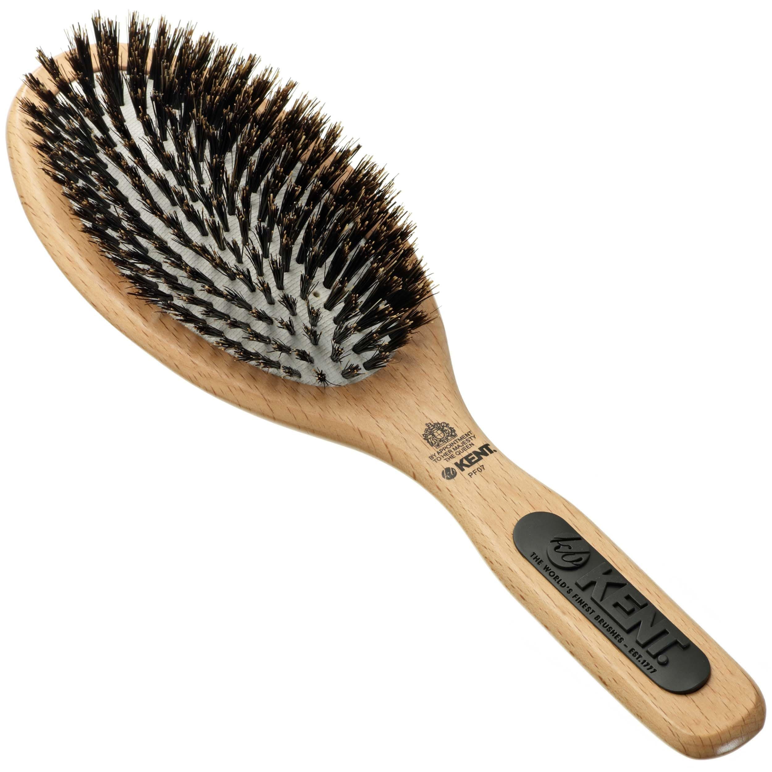 PF07 Extra-Large 100% Boar Bristle and Non-Scratch Nylon Mix Cushion Brush - Wooden Detangling and Oval Smoothing Paddle Brush for Thin Hair - Made in England