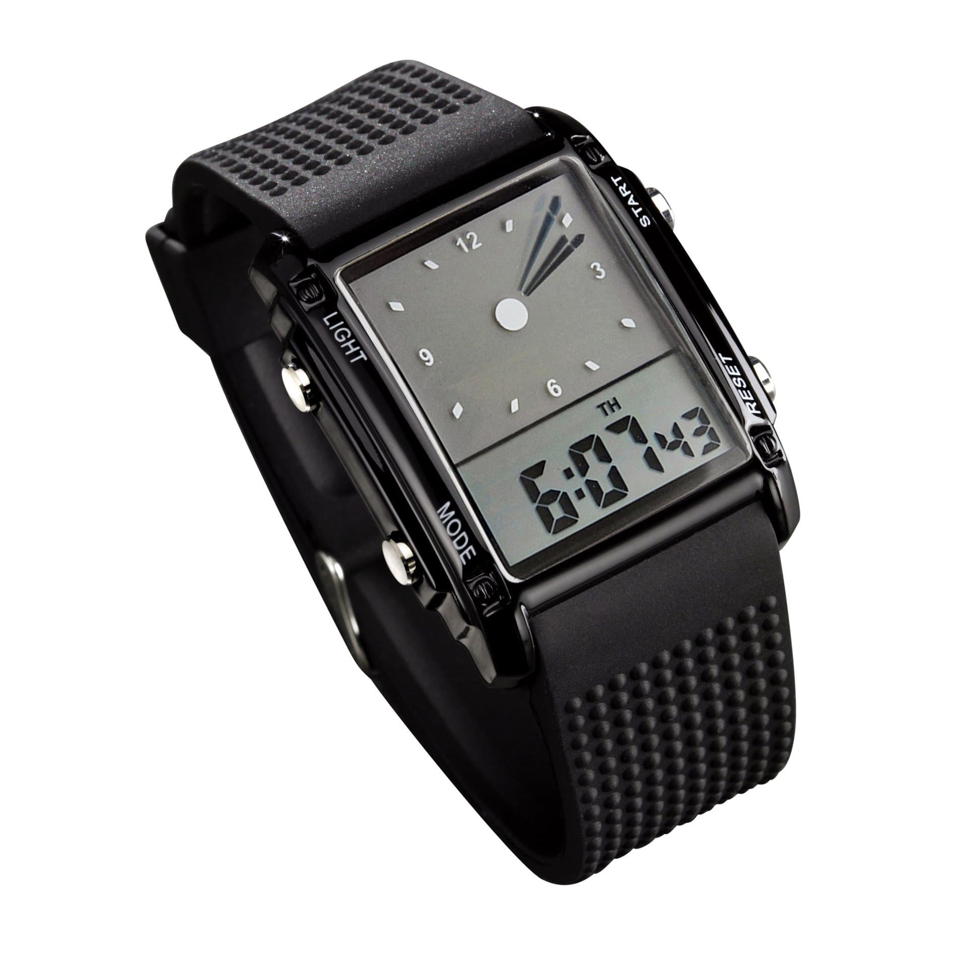 Men's Waterproof Rectangle Dial Analog Digital Wrist Watch with Five LED Backlight Color Black