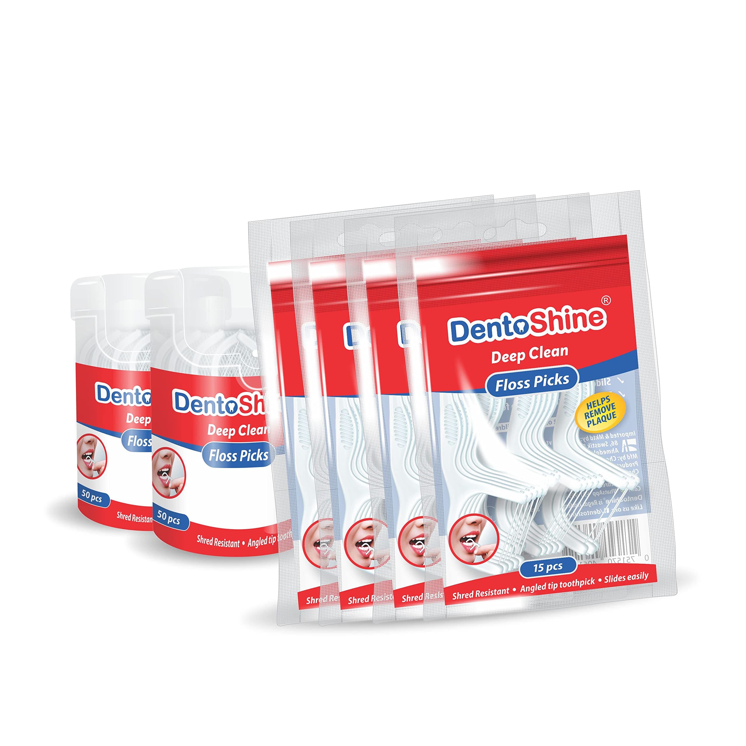 Deep Clean Floss Picks - 50 ct CAN x 2, 15 ct Resealable Bag x 4, (Pack of 6)